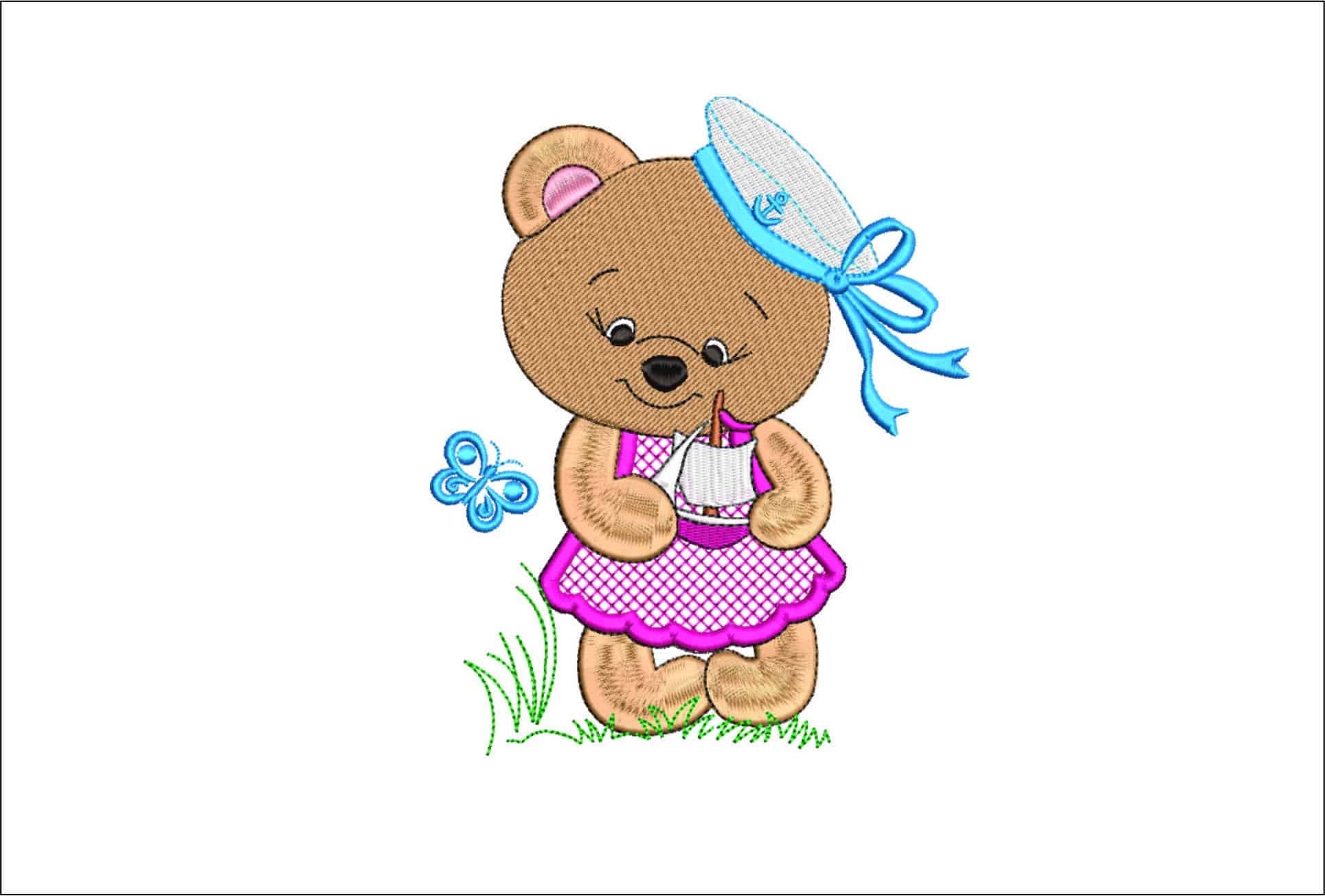 Bear Girl Sailor- Elegant embroidery design file - instant download