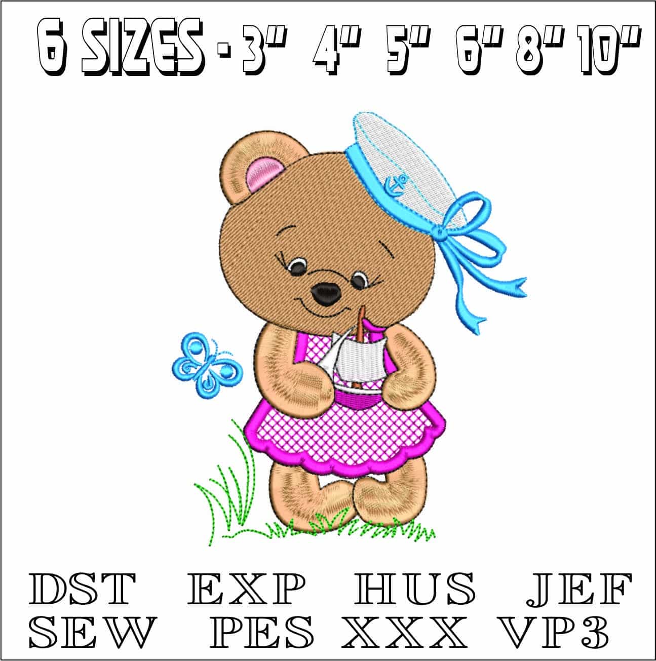 Bear Girl Sailor- Elegant embroidery design file - instant download — view 2