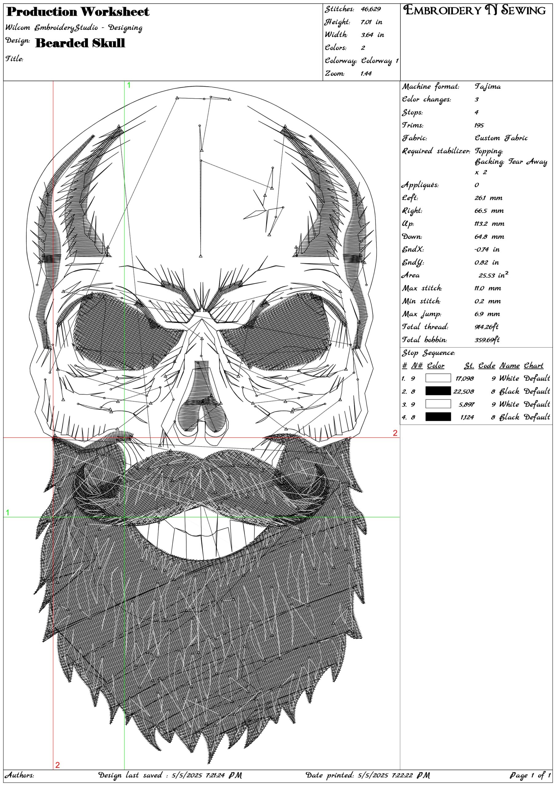 Bearded Skull- Elegant embroidery design file - instant download — view 3