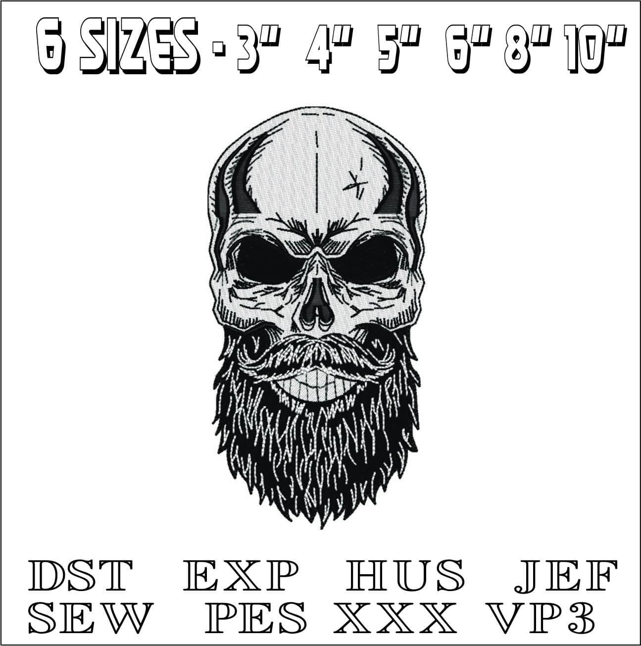 Bearded Skull- Elegant embroidery design file - instant download — view 2