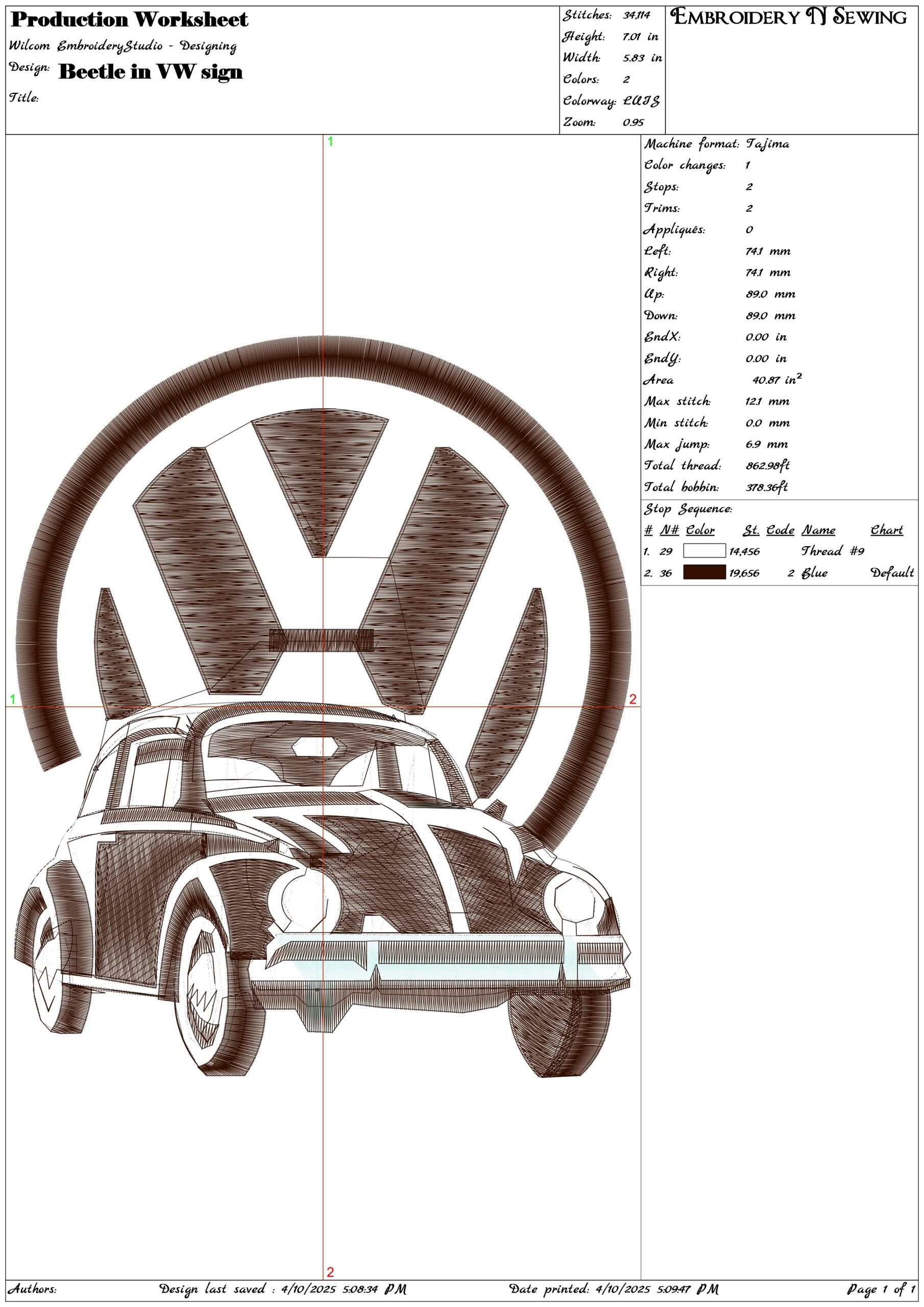 Beetle in VW sign- Elegant embroidery design file - instant download — view 3