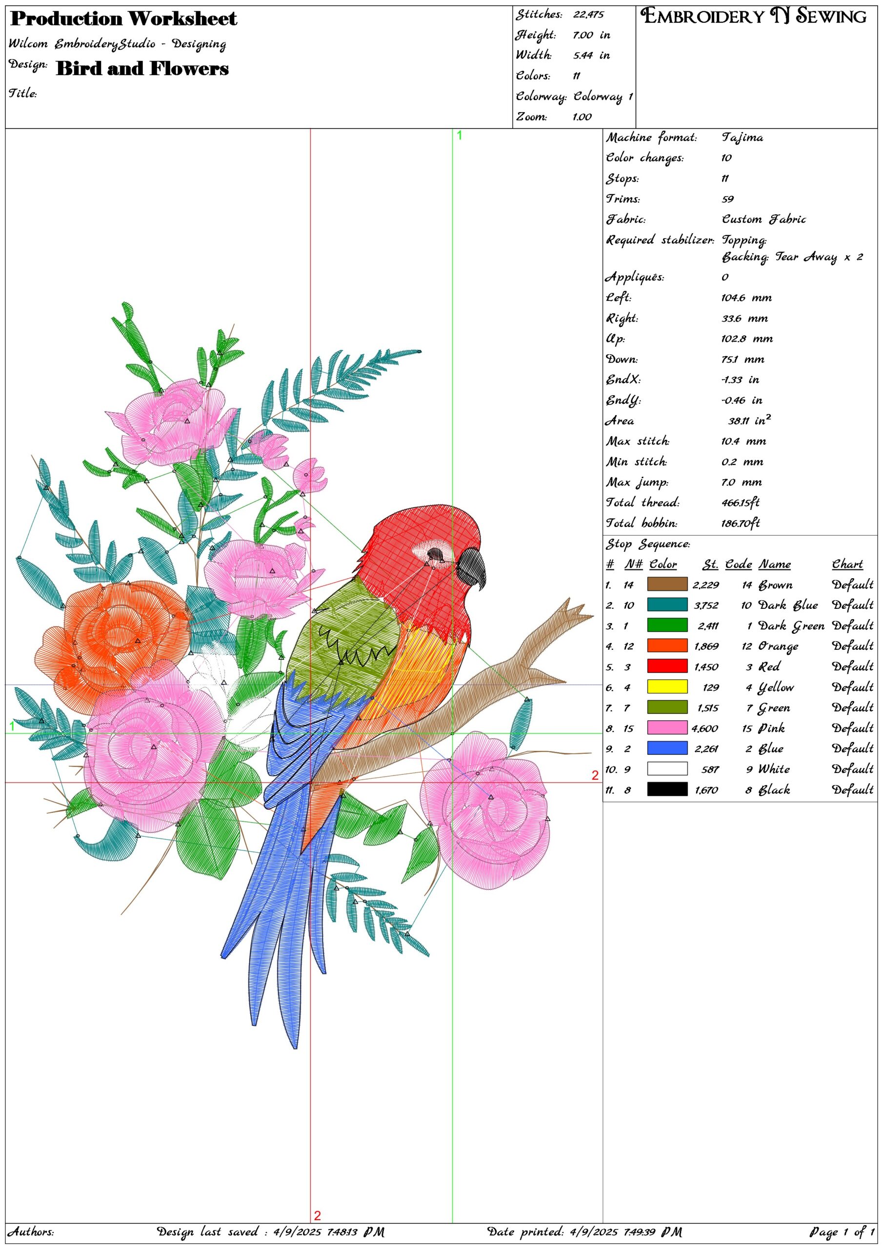 Bird and Flowers- Elegant embroidery design file - instant download — view 3