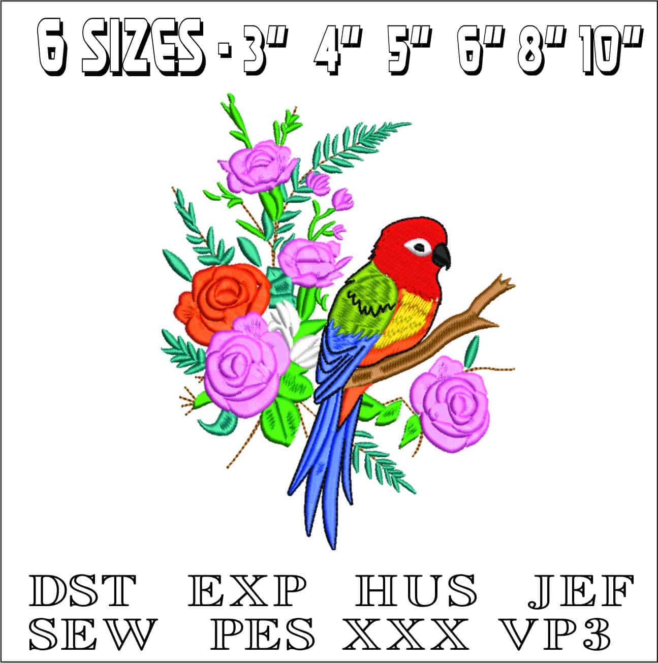 Bird and Flowers- Elegant embroidery design file - instant download — view 2