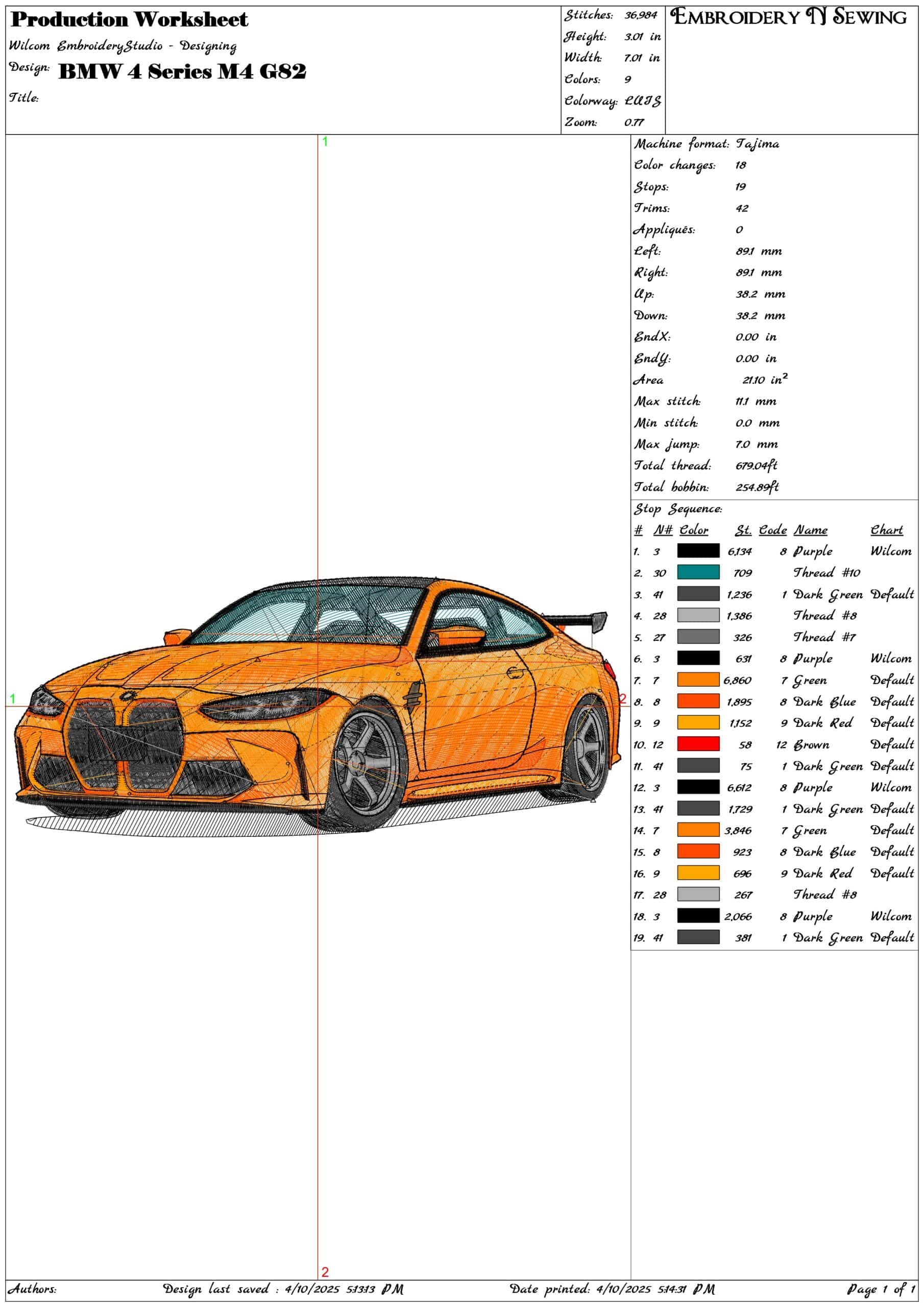 BMW 4 Series M4 G82- Elegant embroidery design file - instant download — view 3