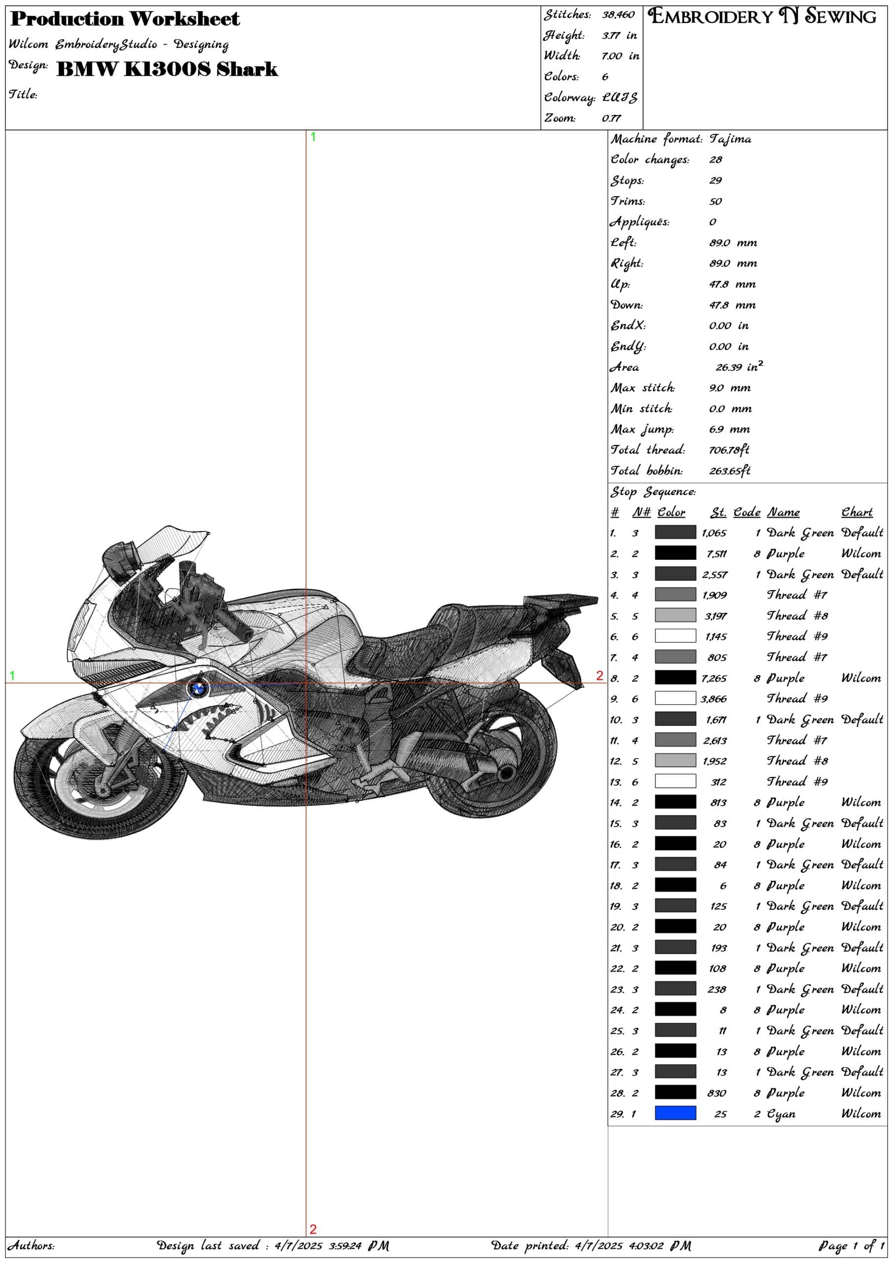 BMW K1300S Shark- Elegant embroidery design file - instant download — view 3
