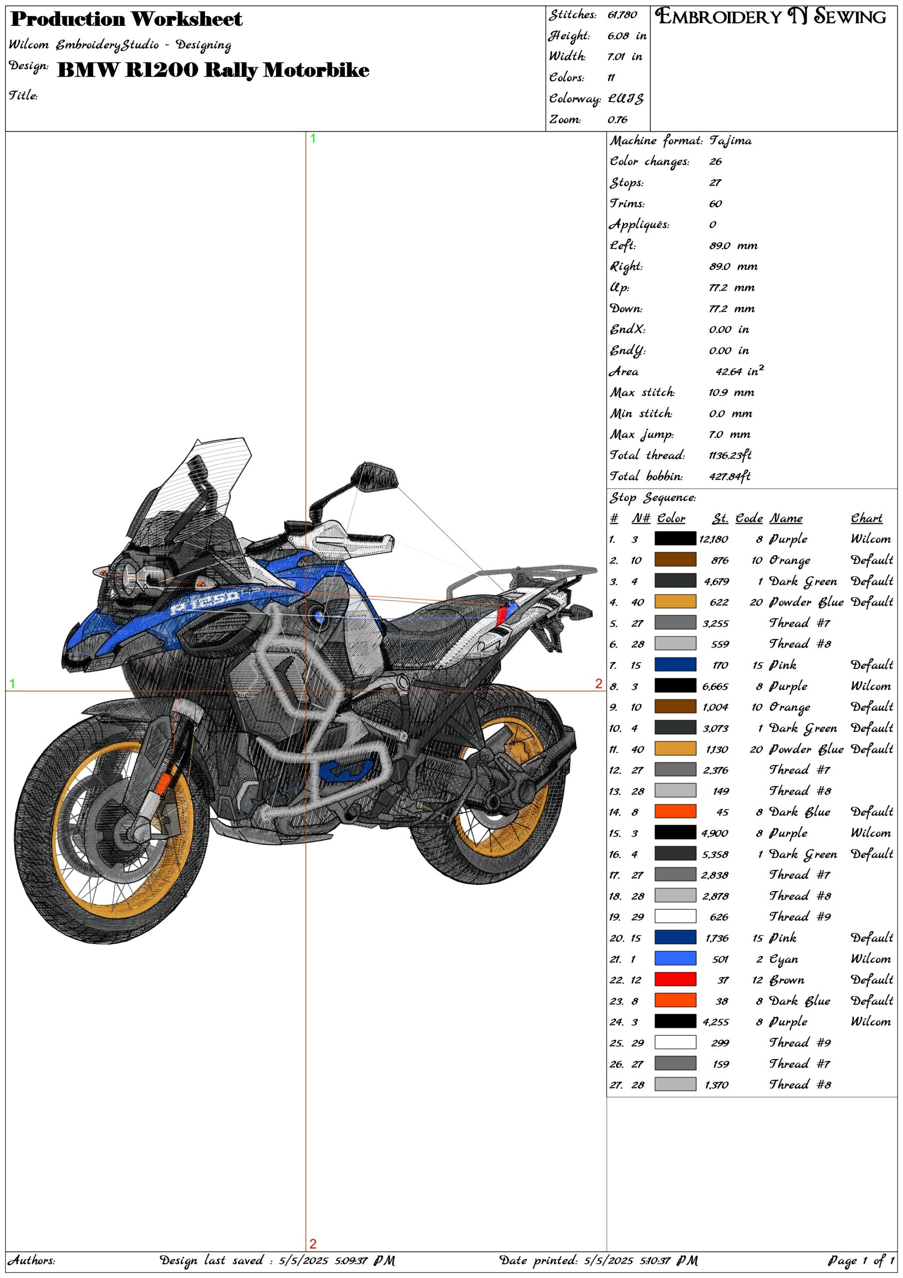 BMW R1200 Rally Motorbike- Elegant embroidery design file - instant download — view 3