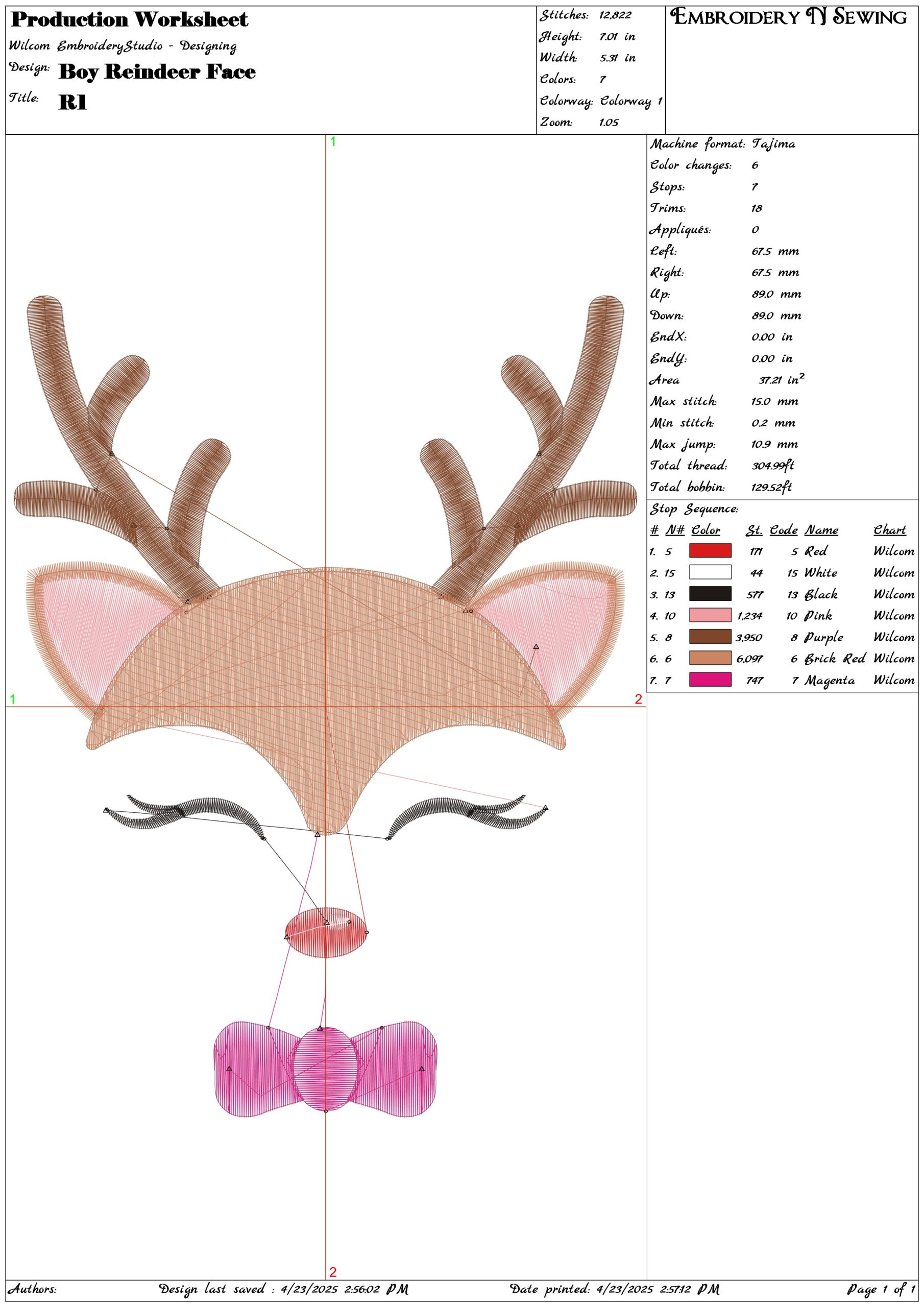 Boy Reindeer Face- Elegant embroidery design file - instant download — view 3