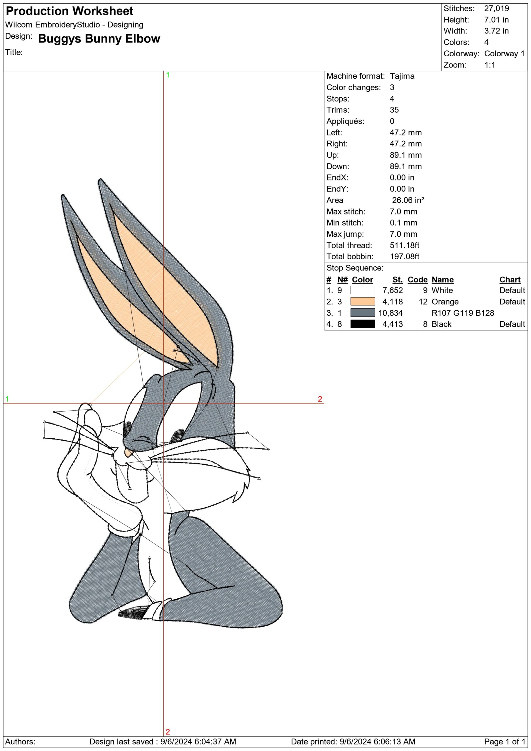 Buggs Bunny Elbow- Elegant embroidery design file - instant download — view 3