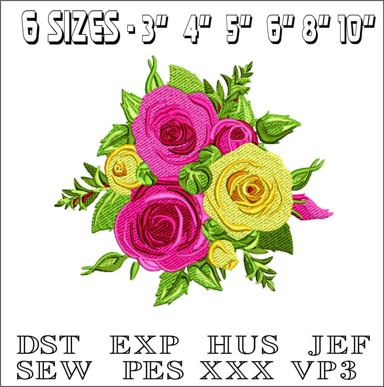 Bunch Roses- Elegant embroidery design file - instant download — view 2