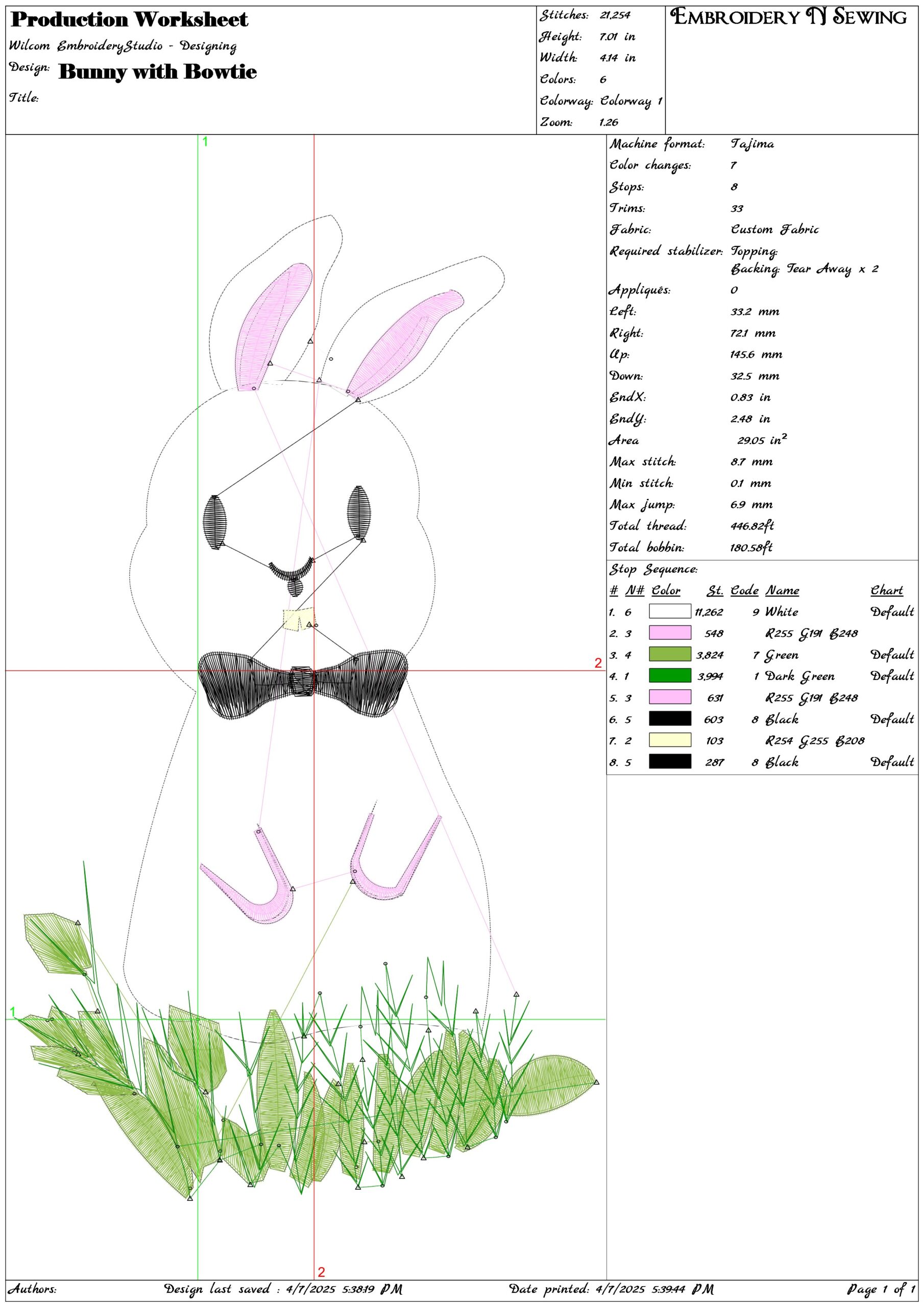 Bunny with Bowtie- Elegant embroidery design file - instant download — view 3