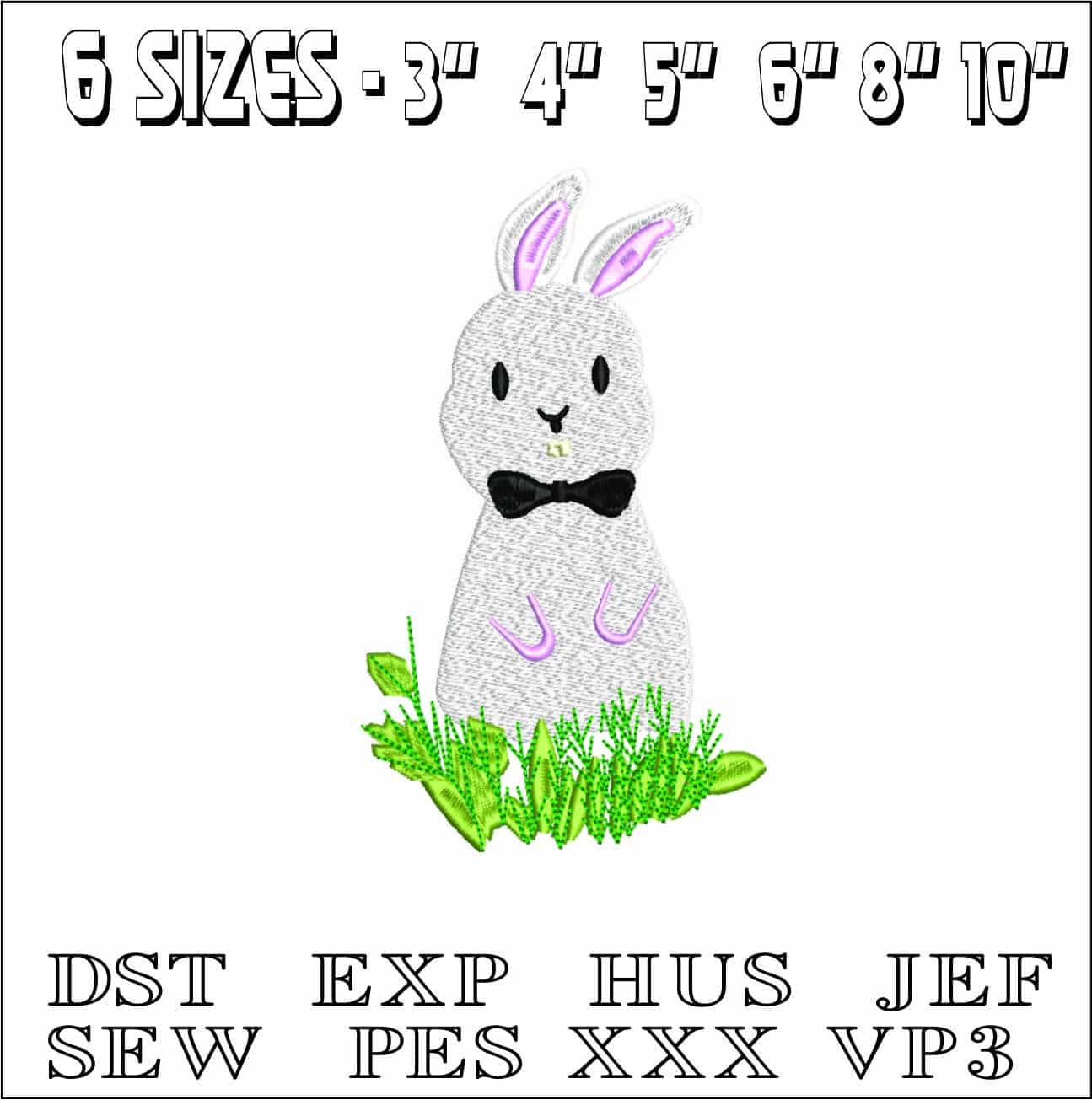 Bunny with Bowtie- Elegant embroidery design file - instant download — view 2