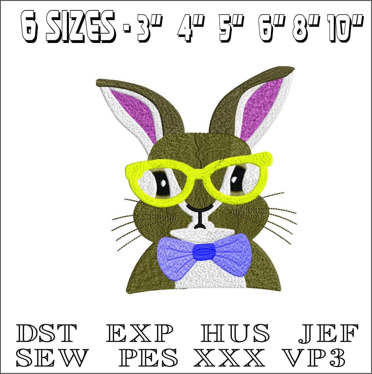 Bunny with Glasses and Bow tie- Elegant embroidery design file - instant download — view 2