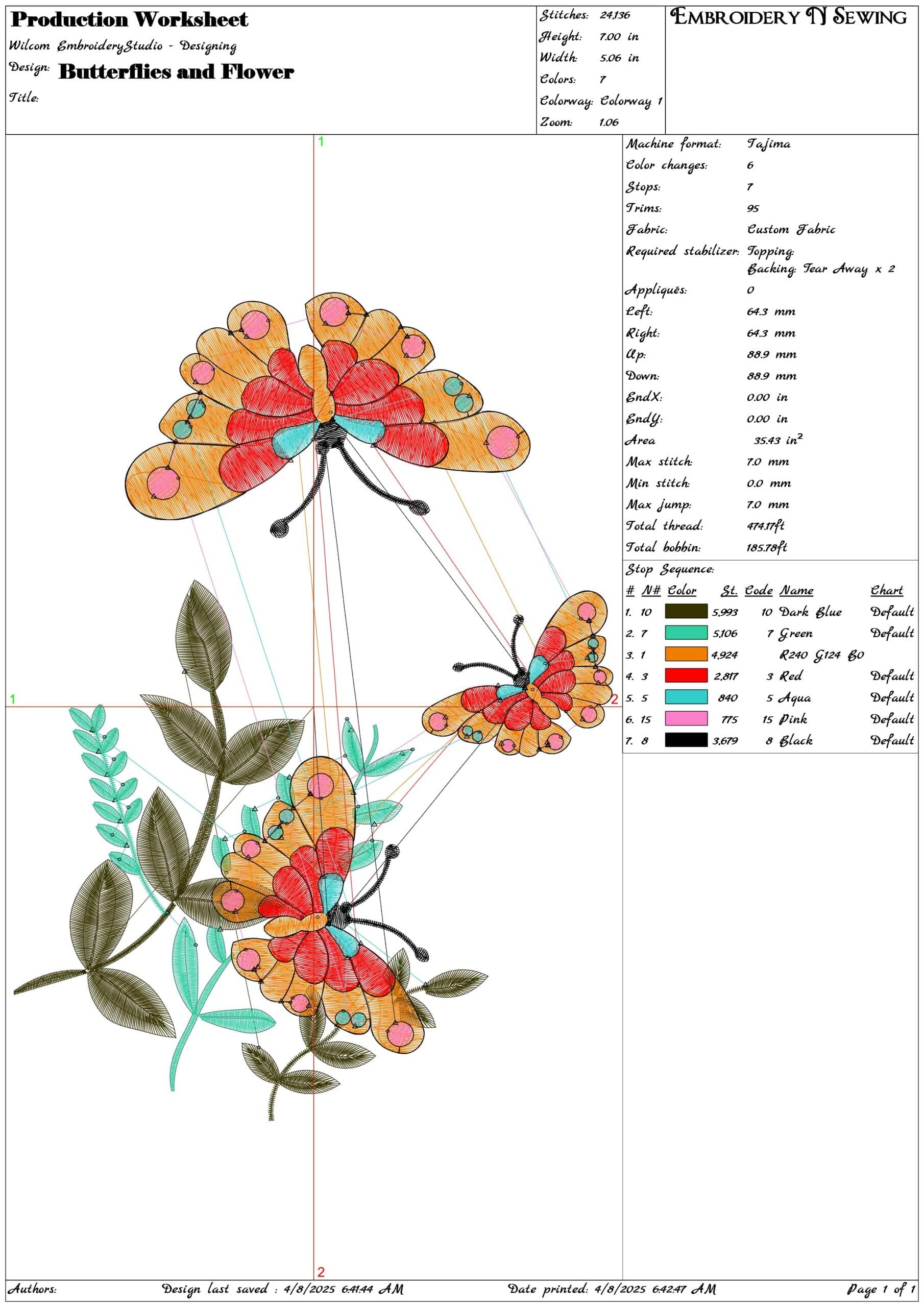 Butterflies and Flower- Elegant embroidery design file - instant download — view 3