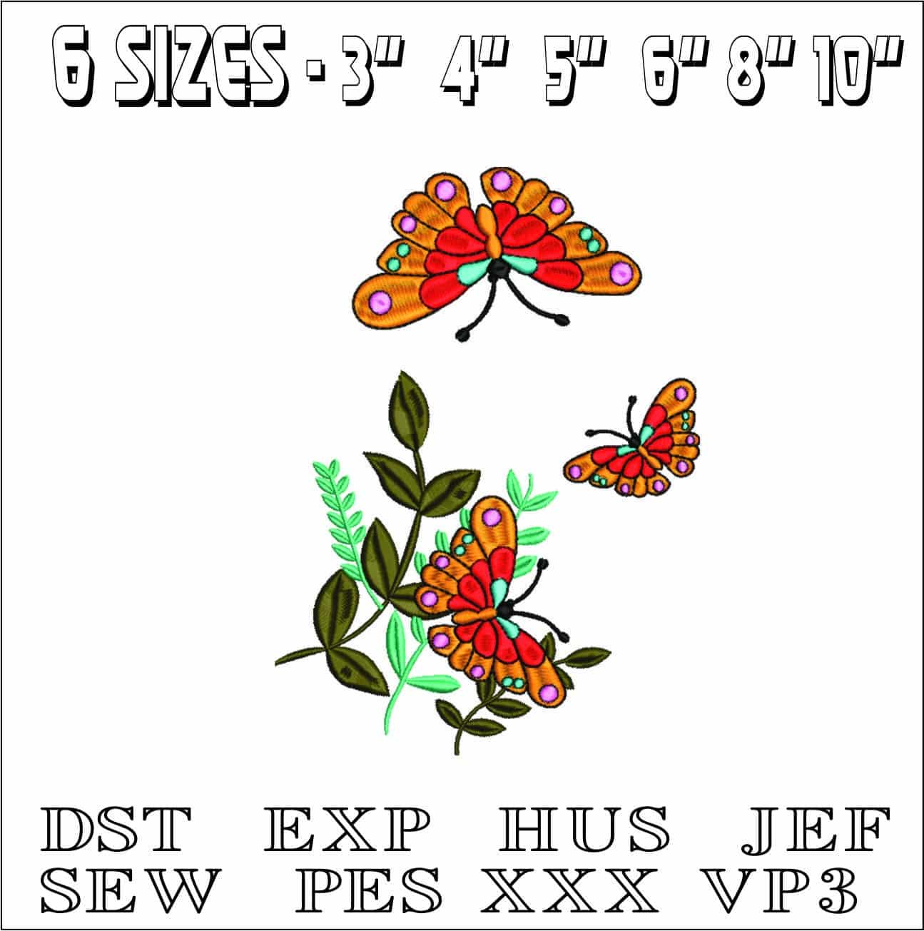 Butterflies and Flower- Elegant embroidery design file - instant download — view 2