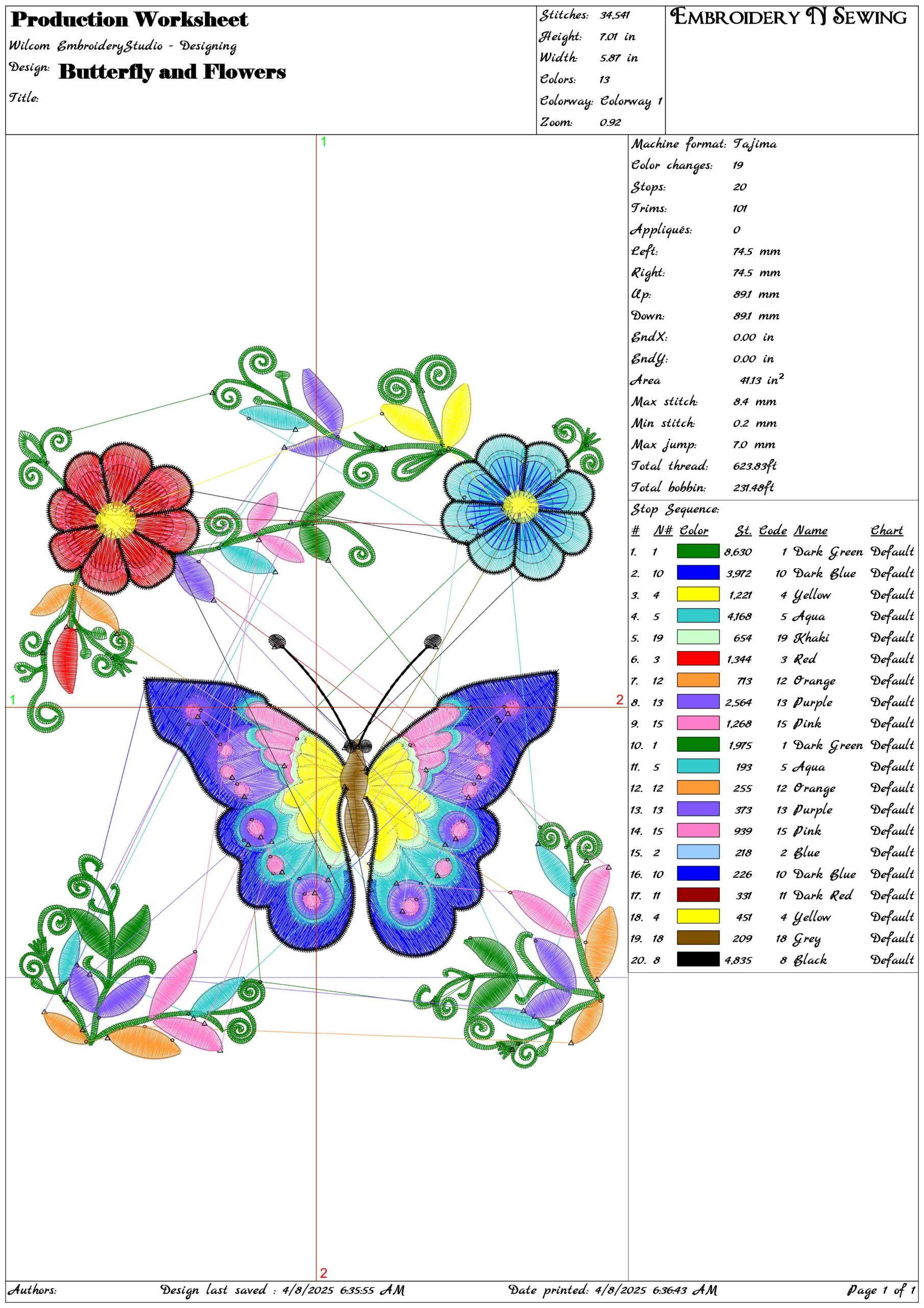 Butterfly and Flowers- Elegant embroidery design file - instant download — view 3