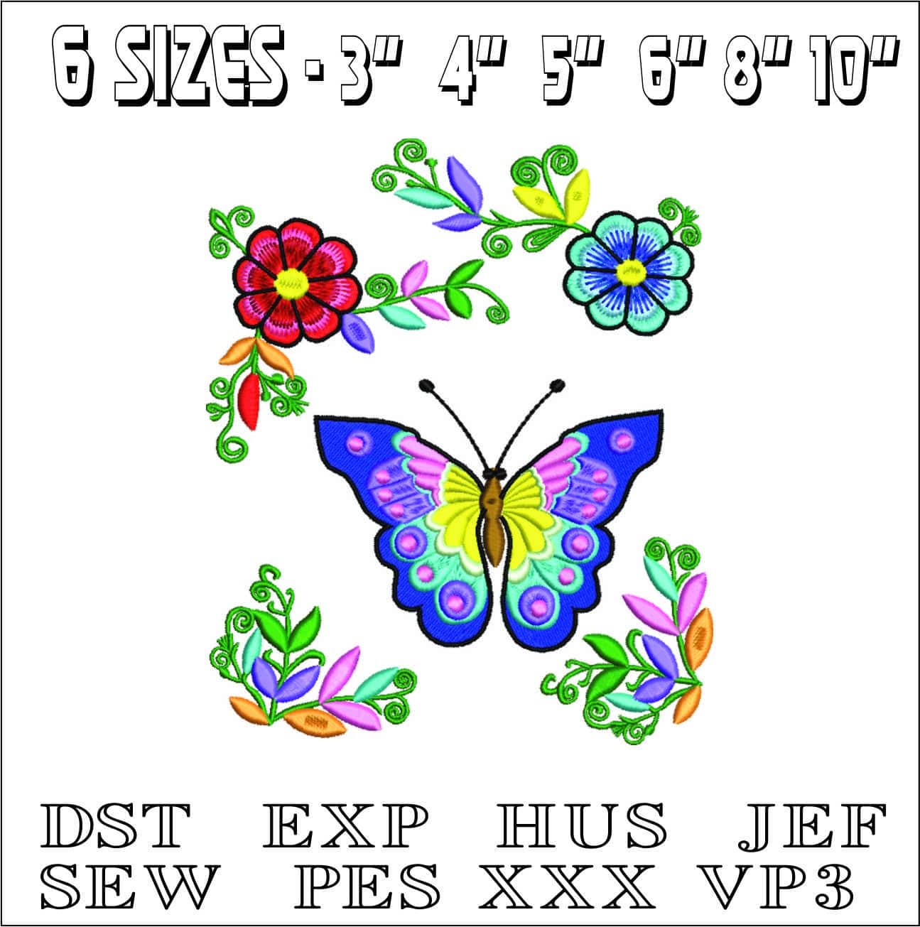 Butterfly and Flowers- Elegant embroidery design file - instant download — view 2