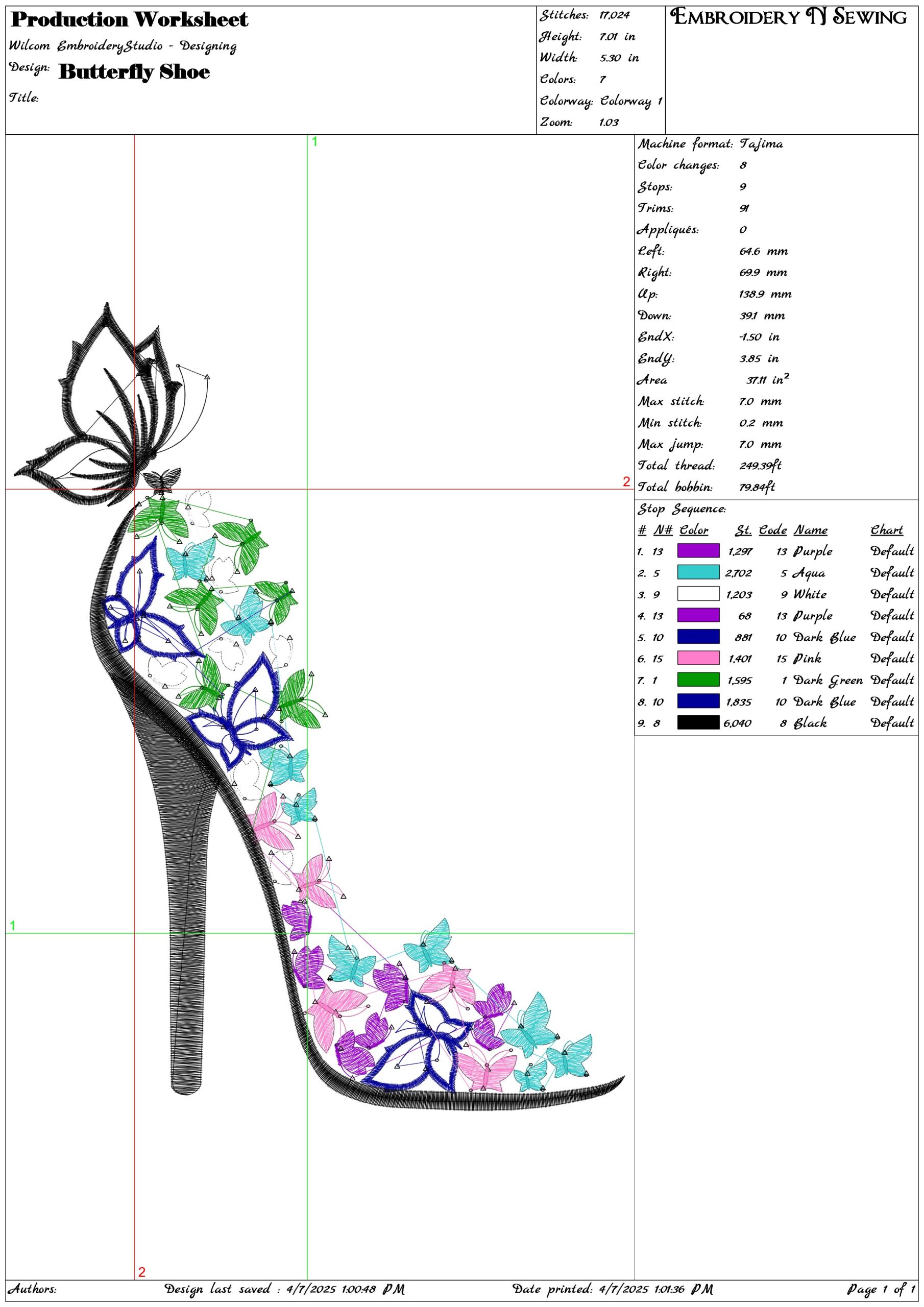 Butterfly Shoe- Elegant embroidery design file - instant download — view 3