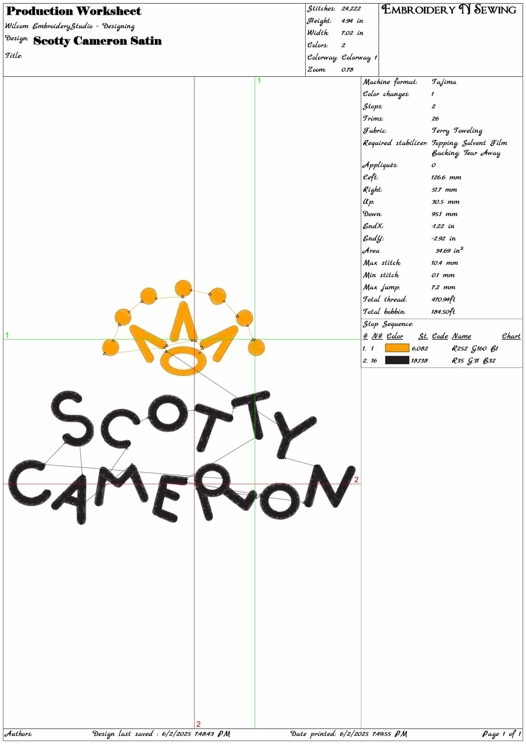 Scotty Cameron with Crown - Tatami and Satin embroidery designs - Putter Golf course Logo design machine pattern — view 6