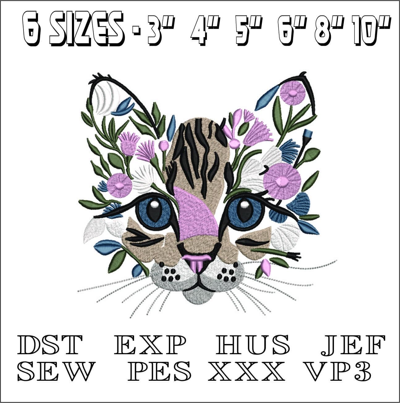 Cat face Flower- Elegant embroidery design file - instant download — view 2