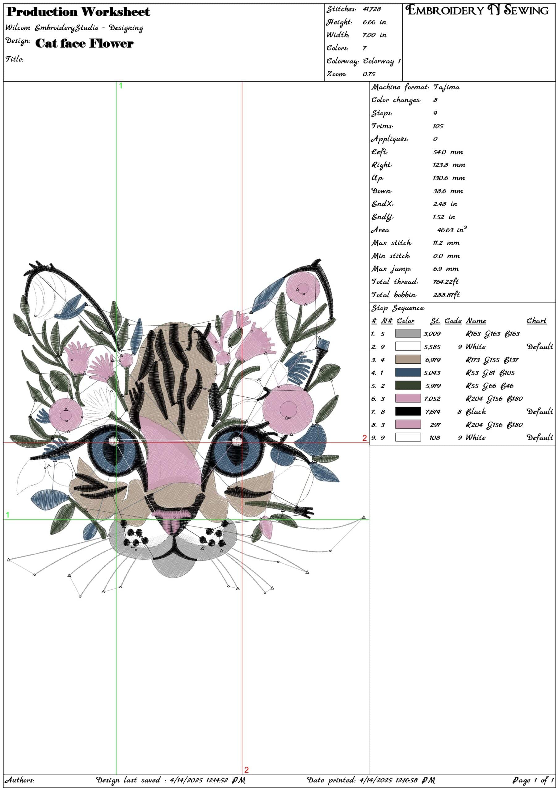 Cat face Flower- Elegant embroidery design file - instant download — view 3
