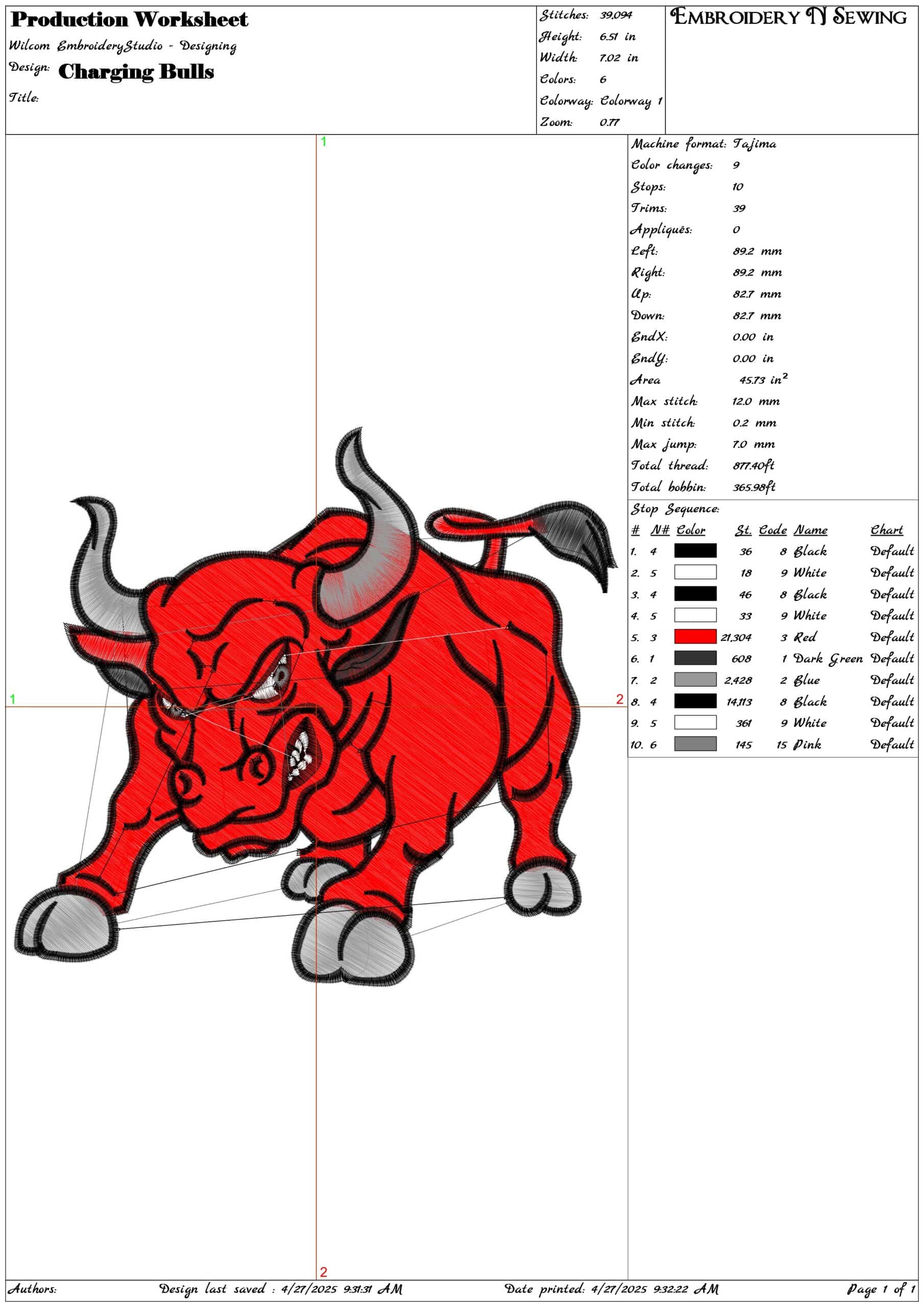 Charging Bull- Elegant embroidery design file - instant download — view 3
