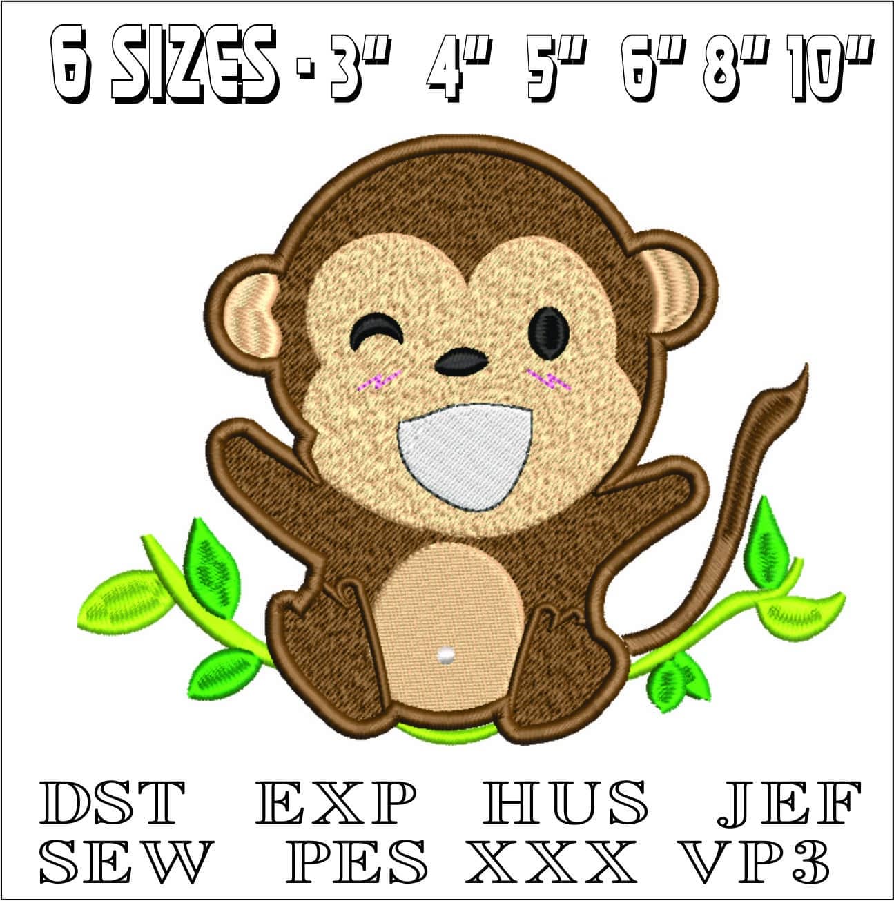 Cheeky Monkey on Branch- Elegant embroidery design file - instant download — view 2