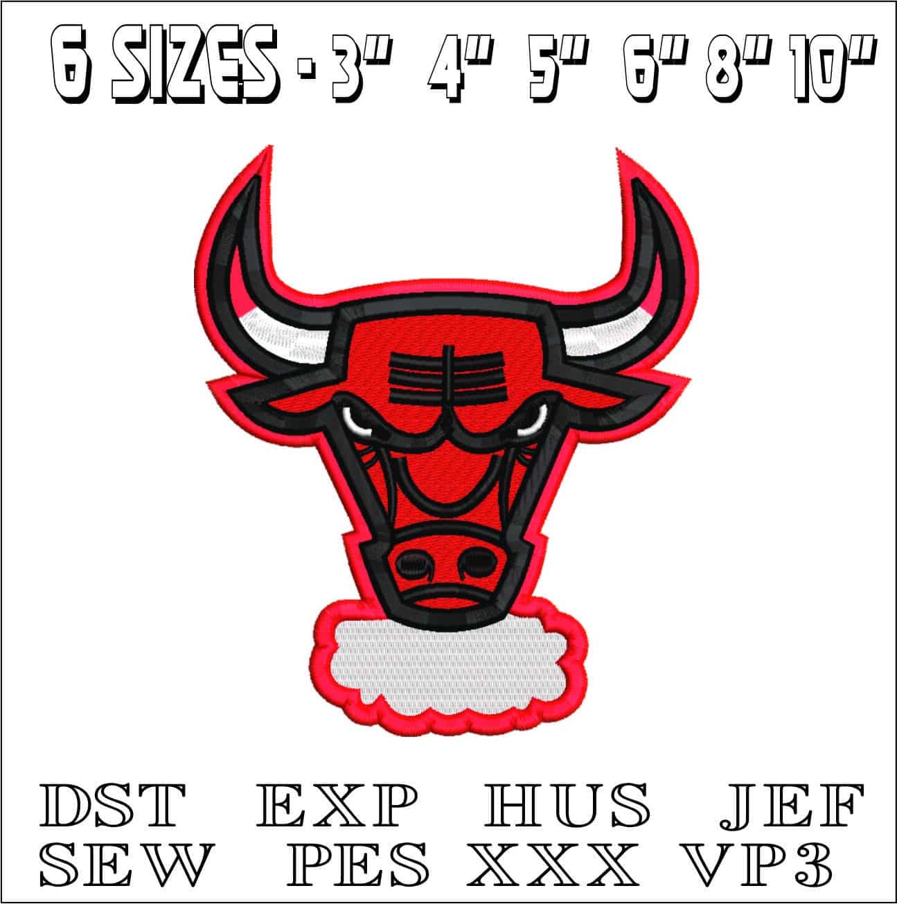 Chicago Bull Face Breathing- Elegant embroidery design file - instant download — view 2