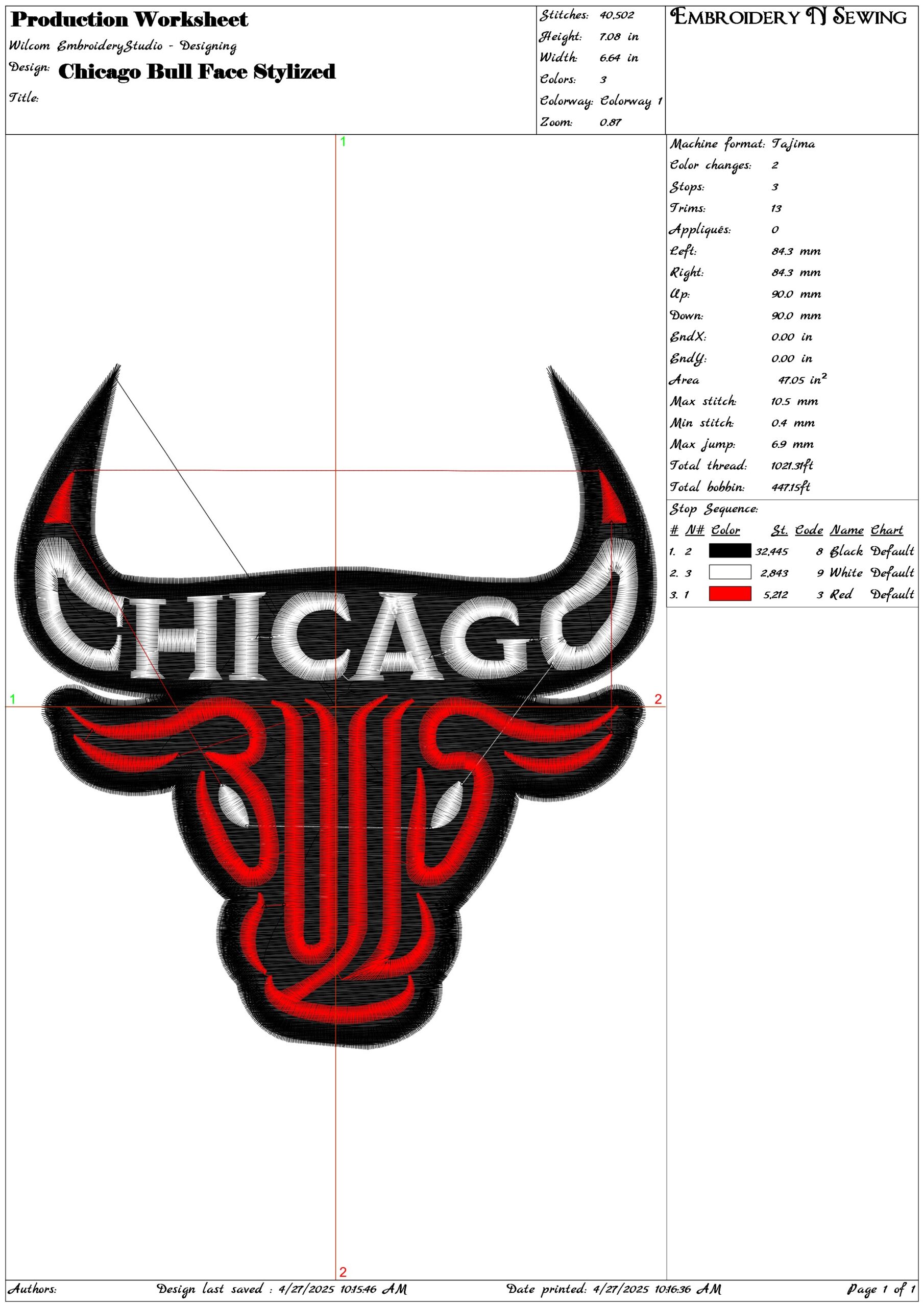 Chicago Bull Face Stylized- Elegant embroidery design file - instant download — view 3