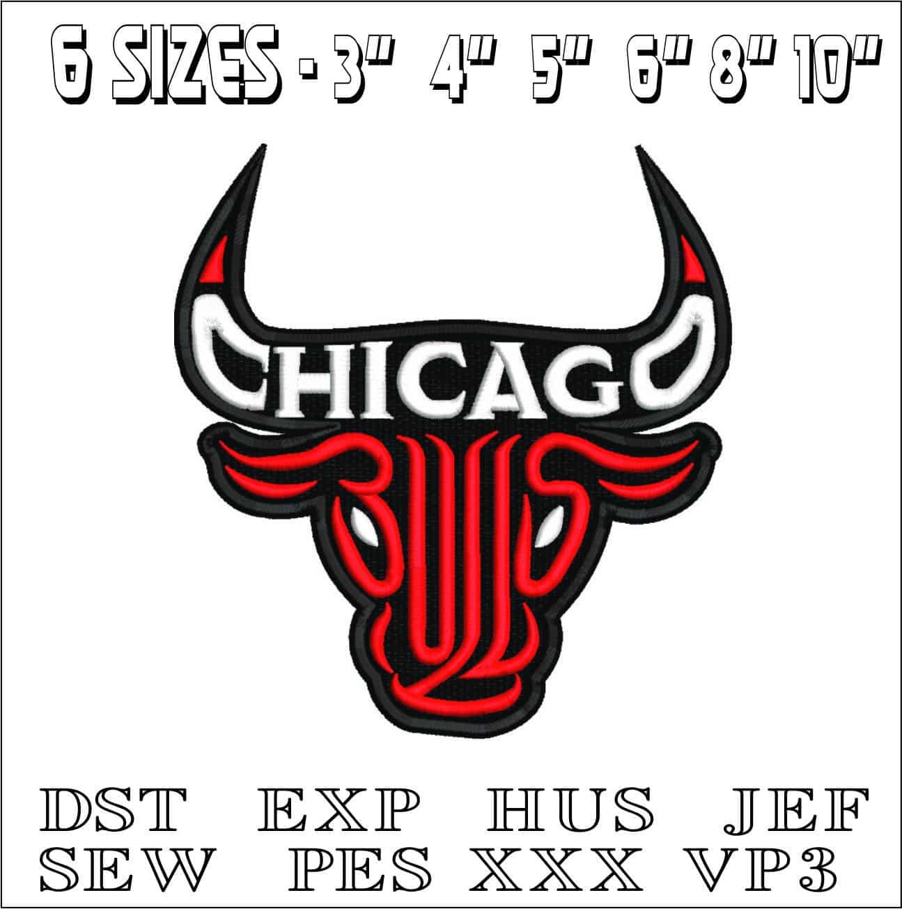 Chicago Bull Face Stylized- Elegant embroidery design file - instant download — view 2