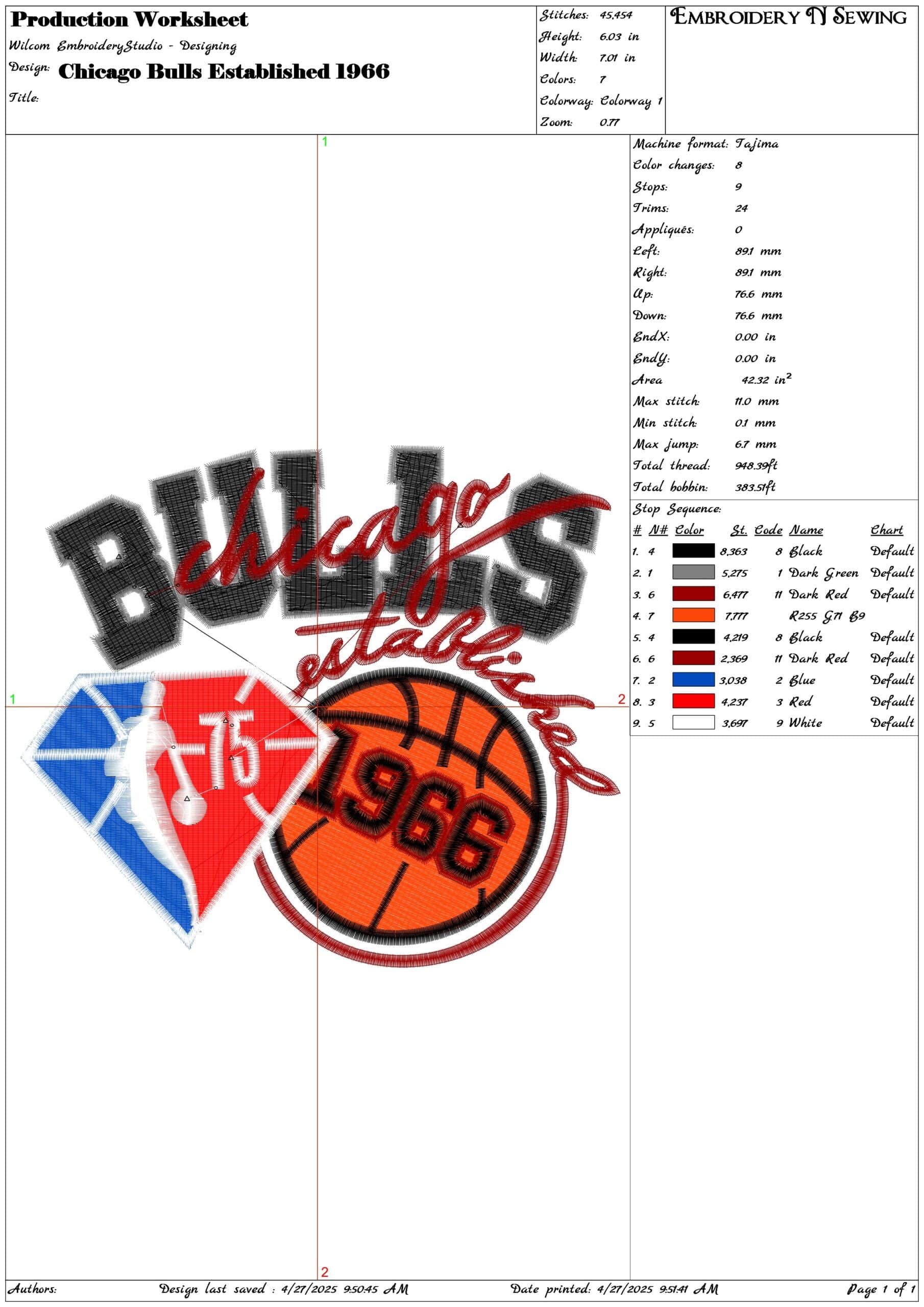 Chicago Bulls Established 1966- Elegant embroidery design file - instant download — view 3