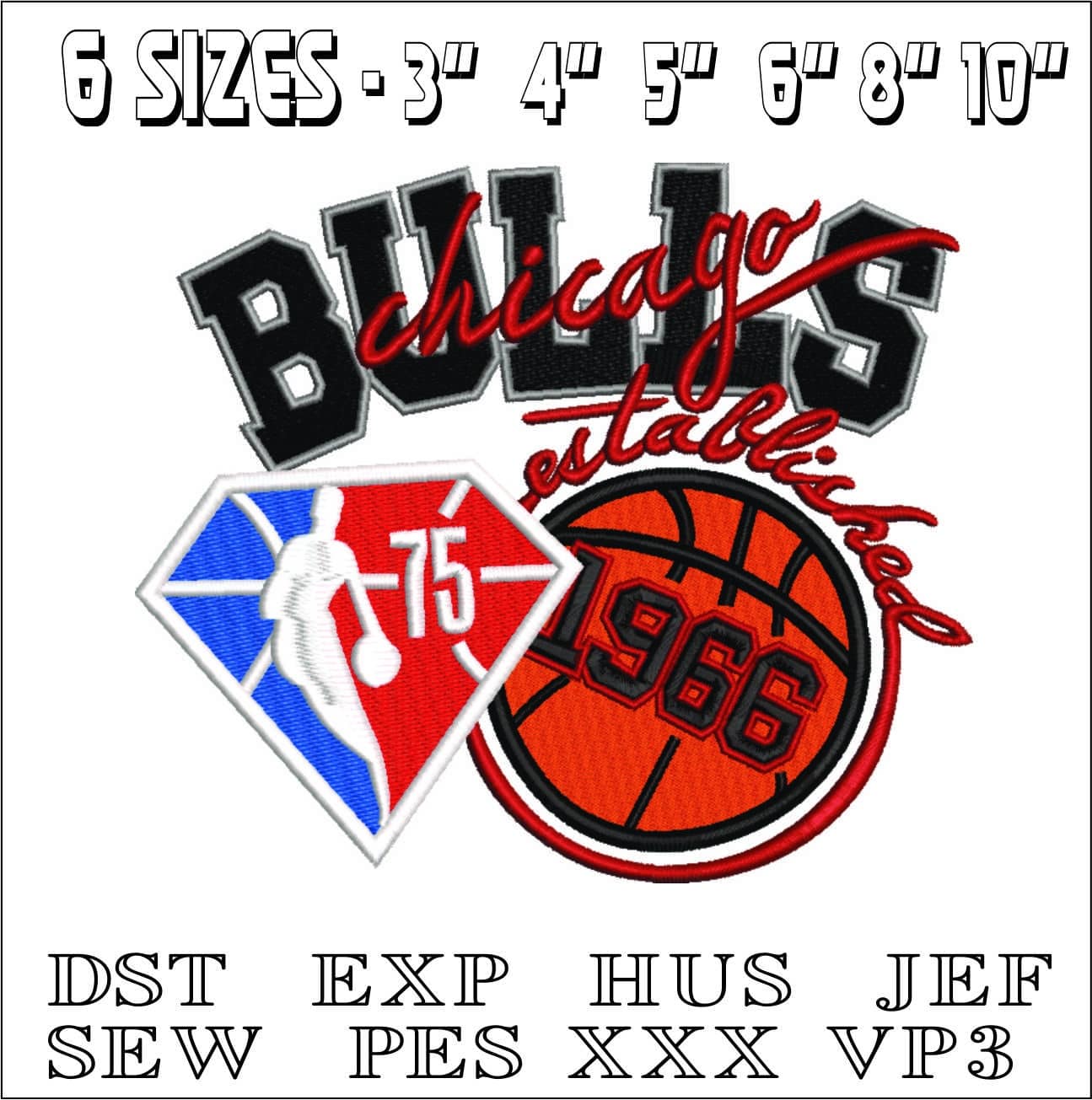 Chicago Bulls Established 1966- Elegant embroidery design file - instant download — view 2