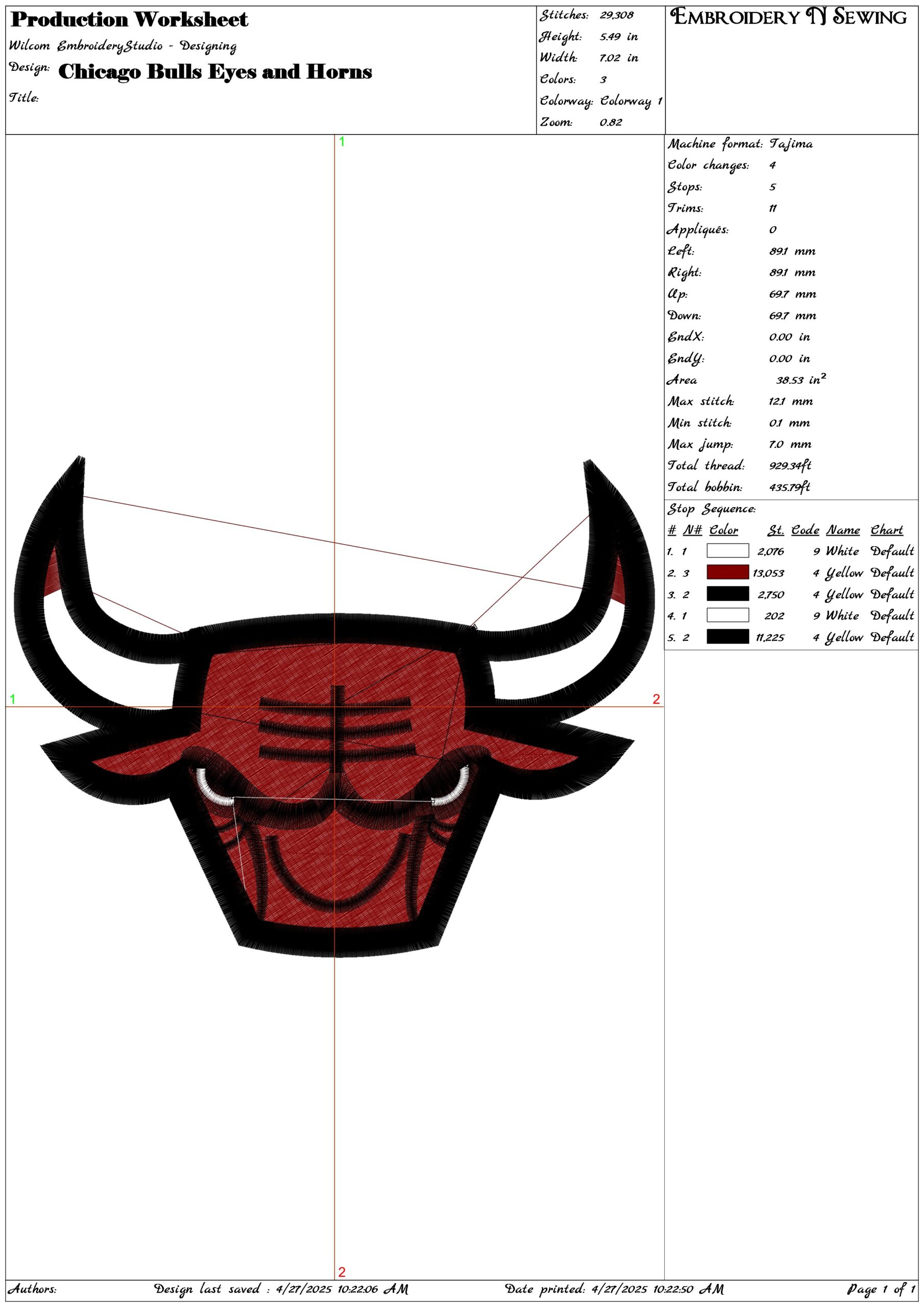 Chicago Bulls Eyes and Horns- Elegant embroidery design file - instant download — view 3