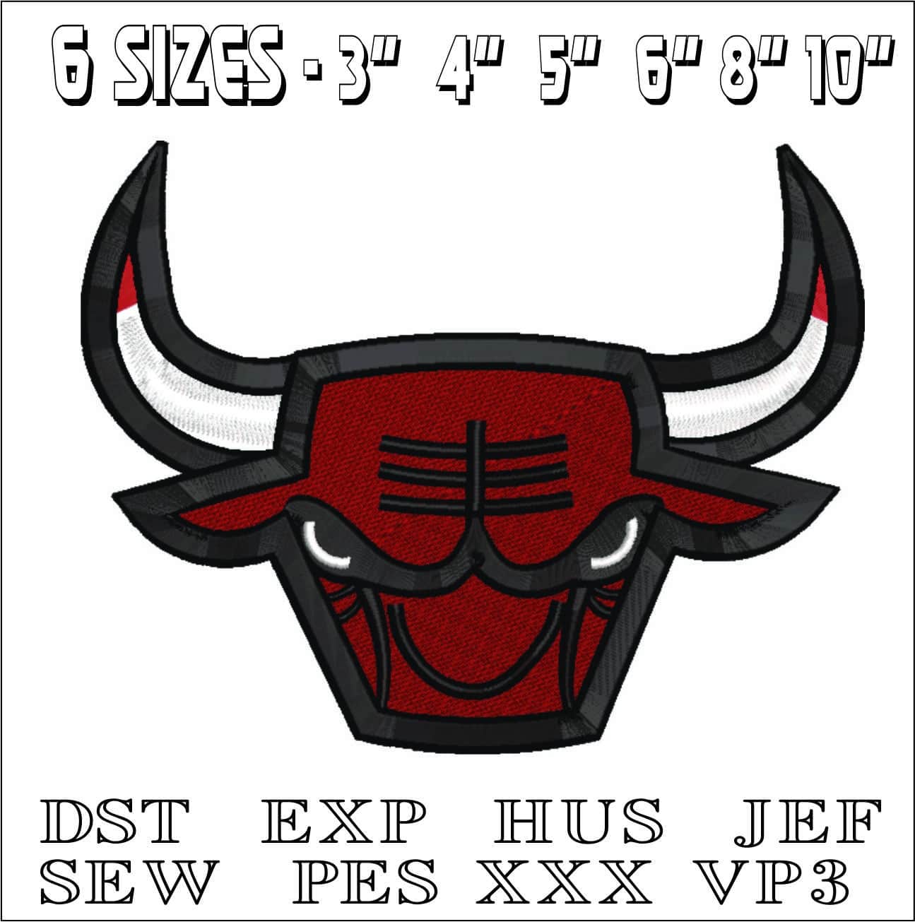 Chicago Bulls Eyes and Horns- Elegant embroidery design file - instant download — view 2