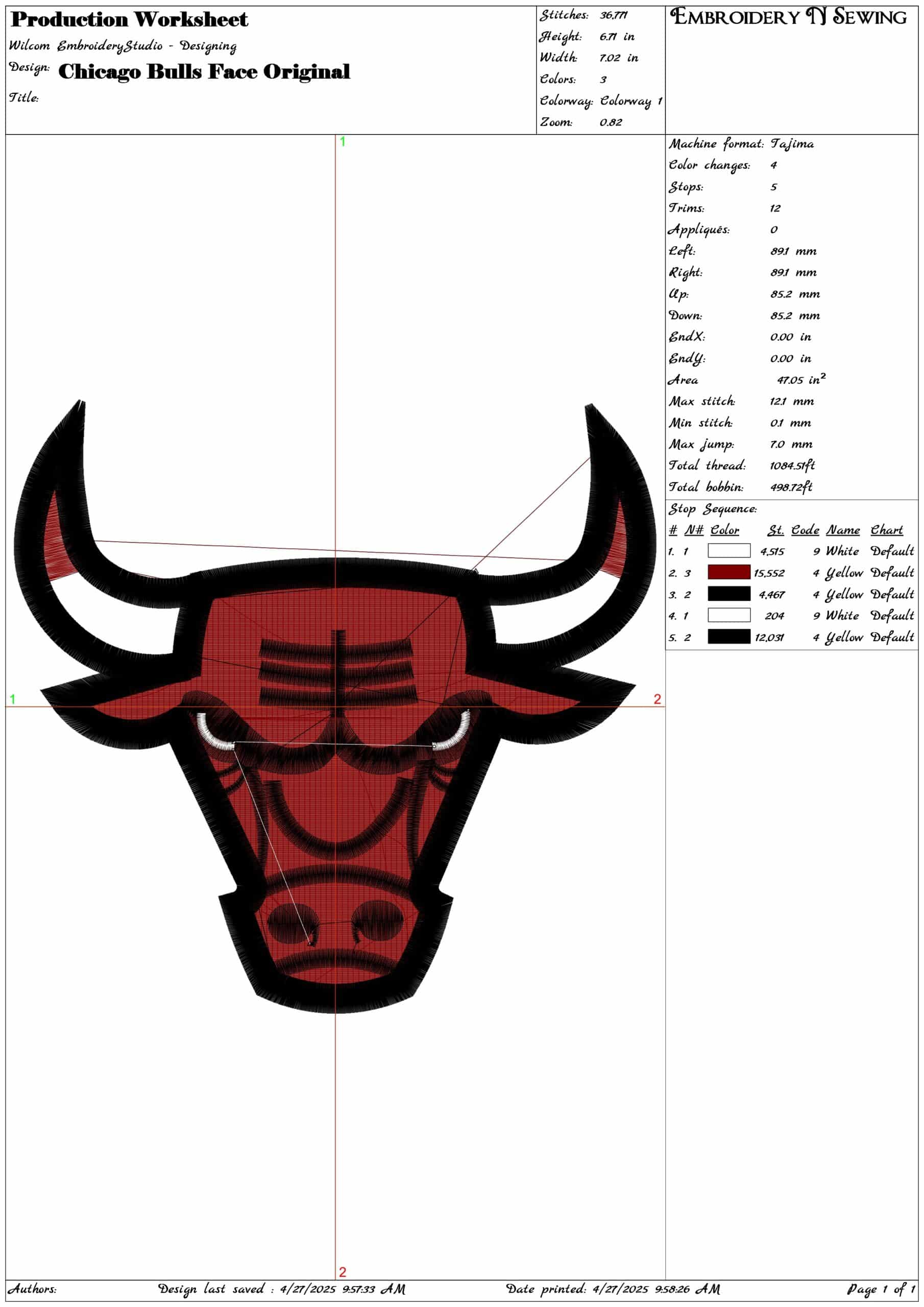 Chicago Bulls Face Original- Elegant embroidery design file - instant download — view 3