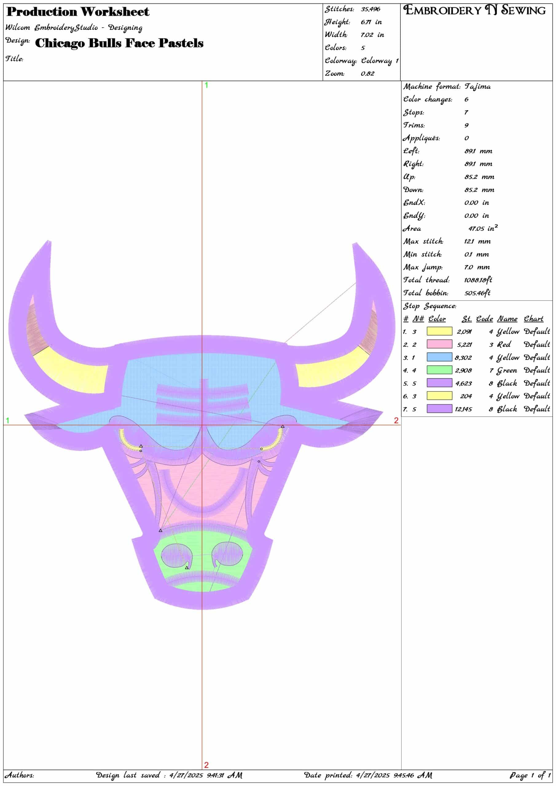 Chicago Bulls Face Pastels- Elegant embroidery design file - instant download — view 3