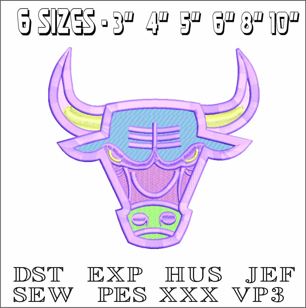 Chicago Bulls Face Pastels- Elegant embroidery design file - instant download — view 2