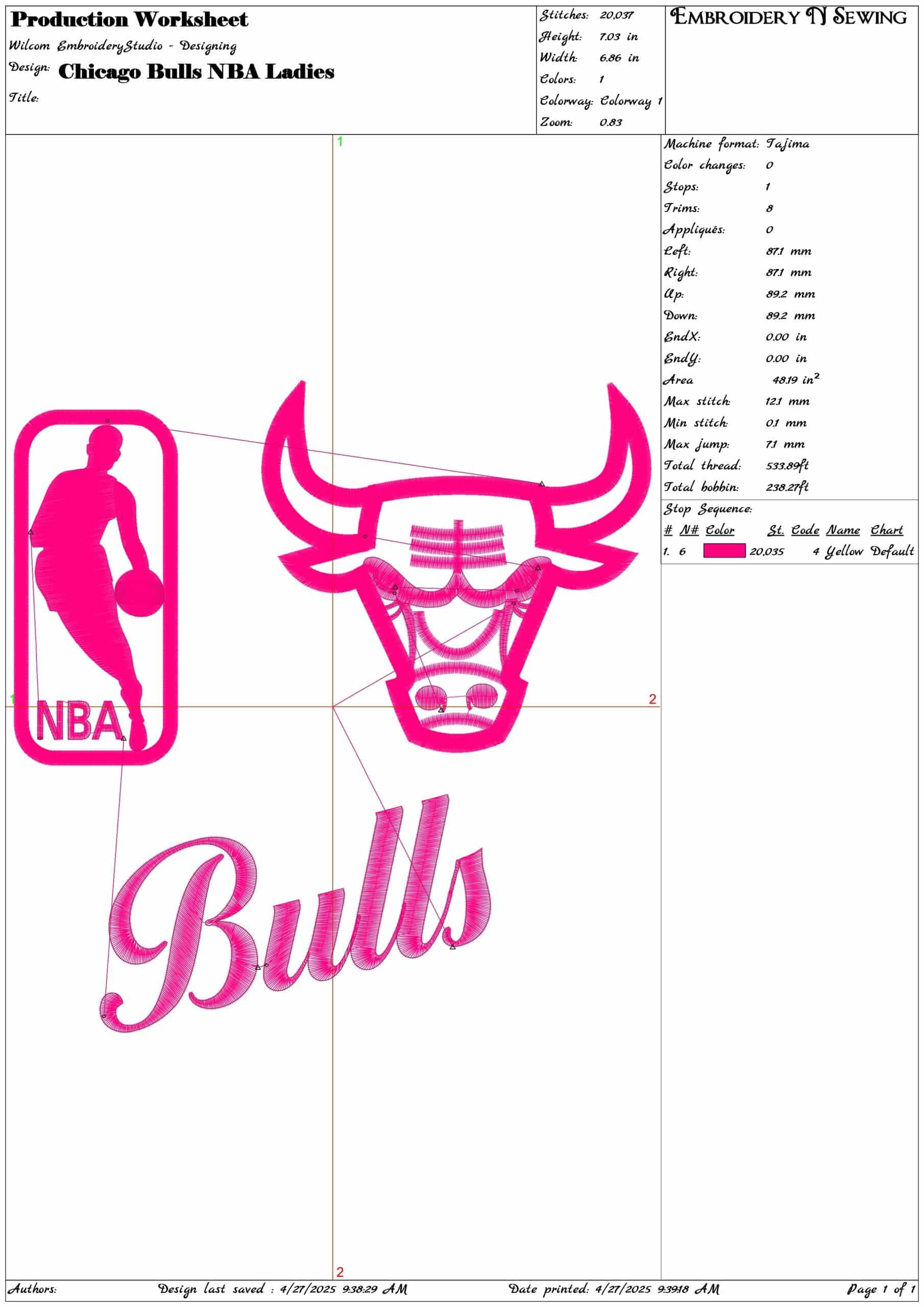 Chicago Bulls NBA Ladies- Elegant embroidery design file - instant download — view 3