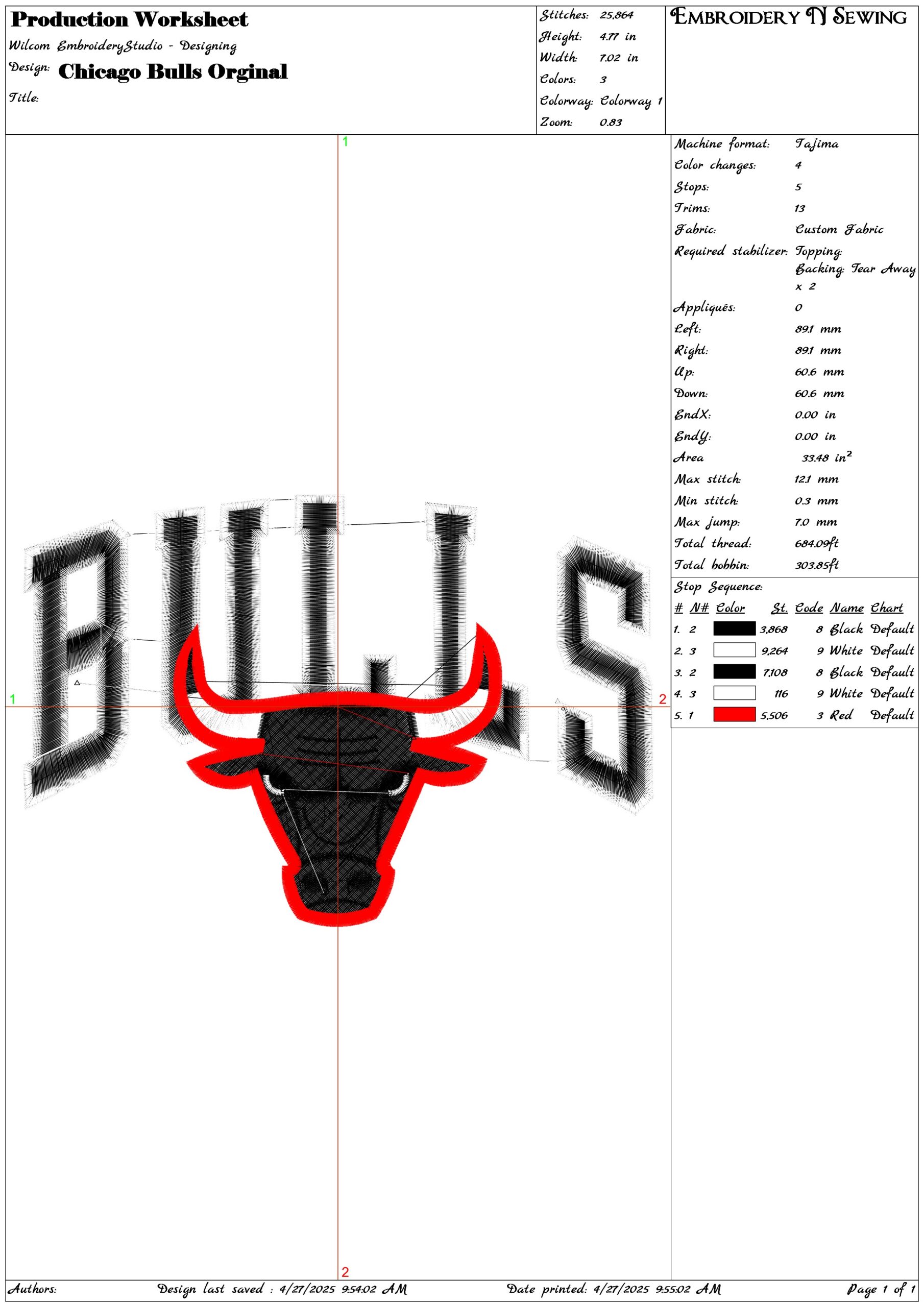 Chicago Bulls Original- Elegant embroidery design file - instant download — view 3