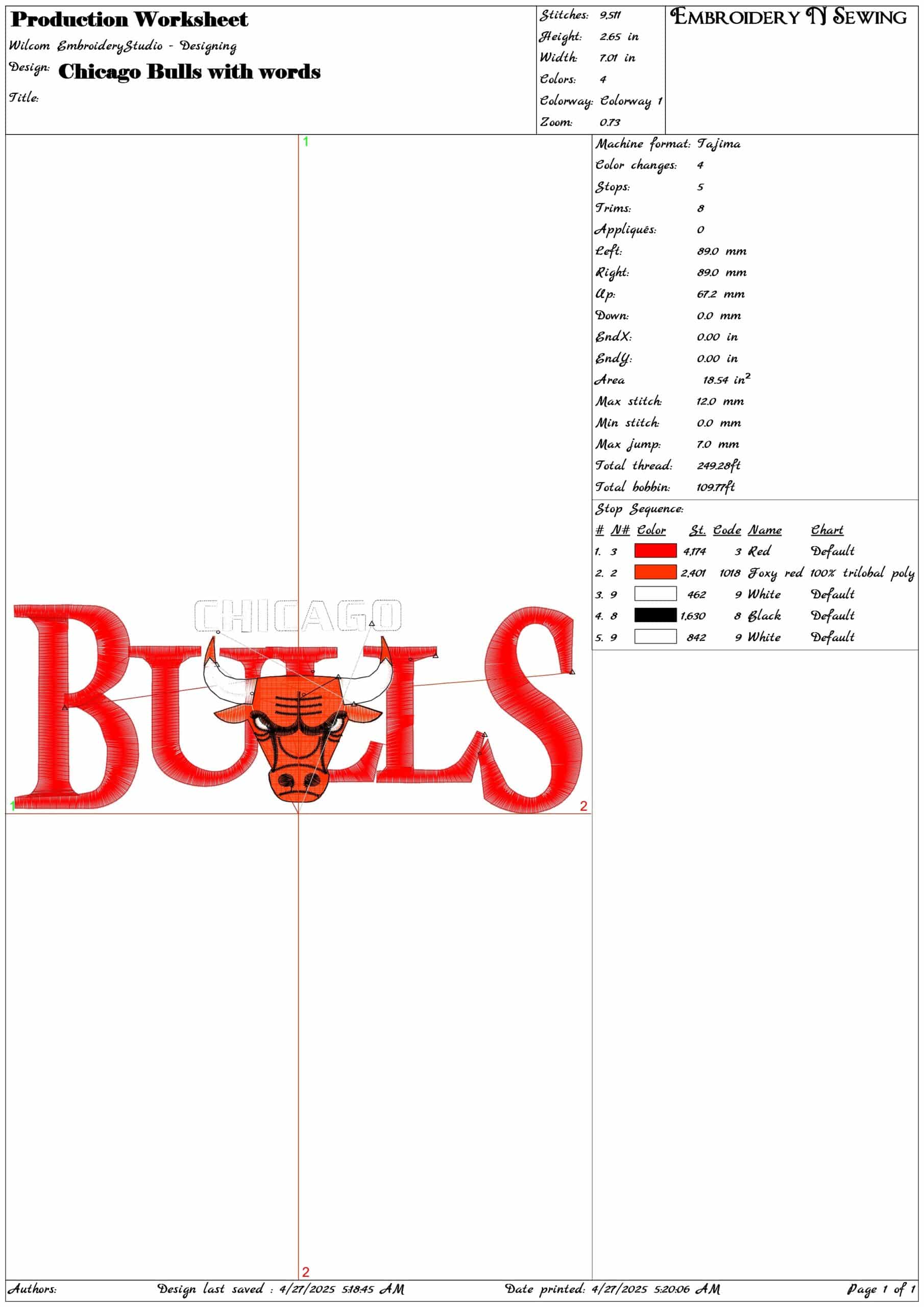 Chicago Bulls with words- Elegant embroidery design file - instant download — view 3