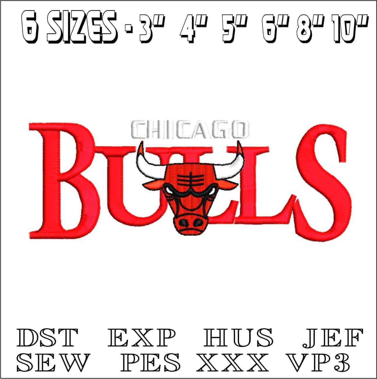 Chicago Bulls with words- Elegant embroidery design file - instant download — view 2