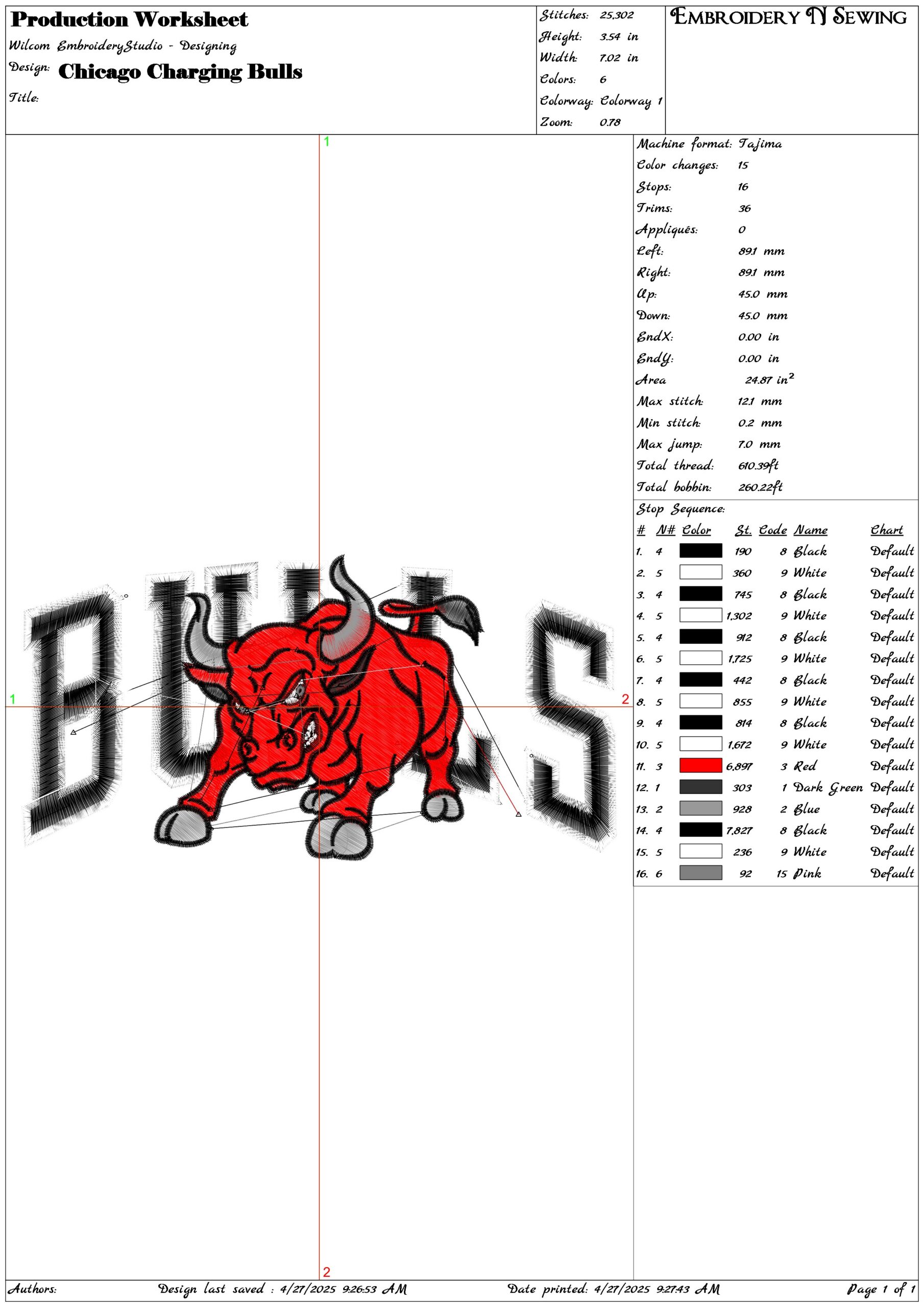 Chicago Charging Bulls- Elegant embroidery design file - instant download — view 3