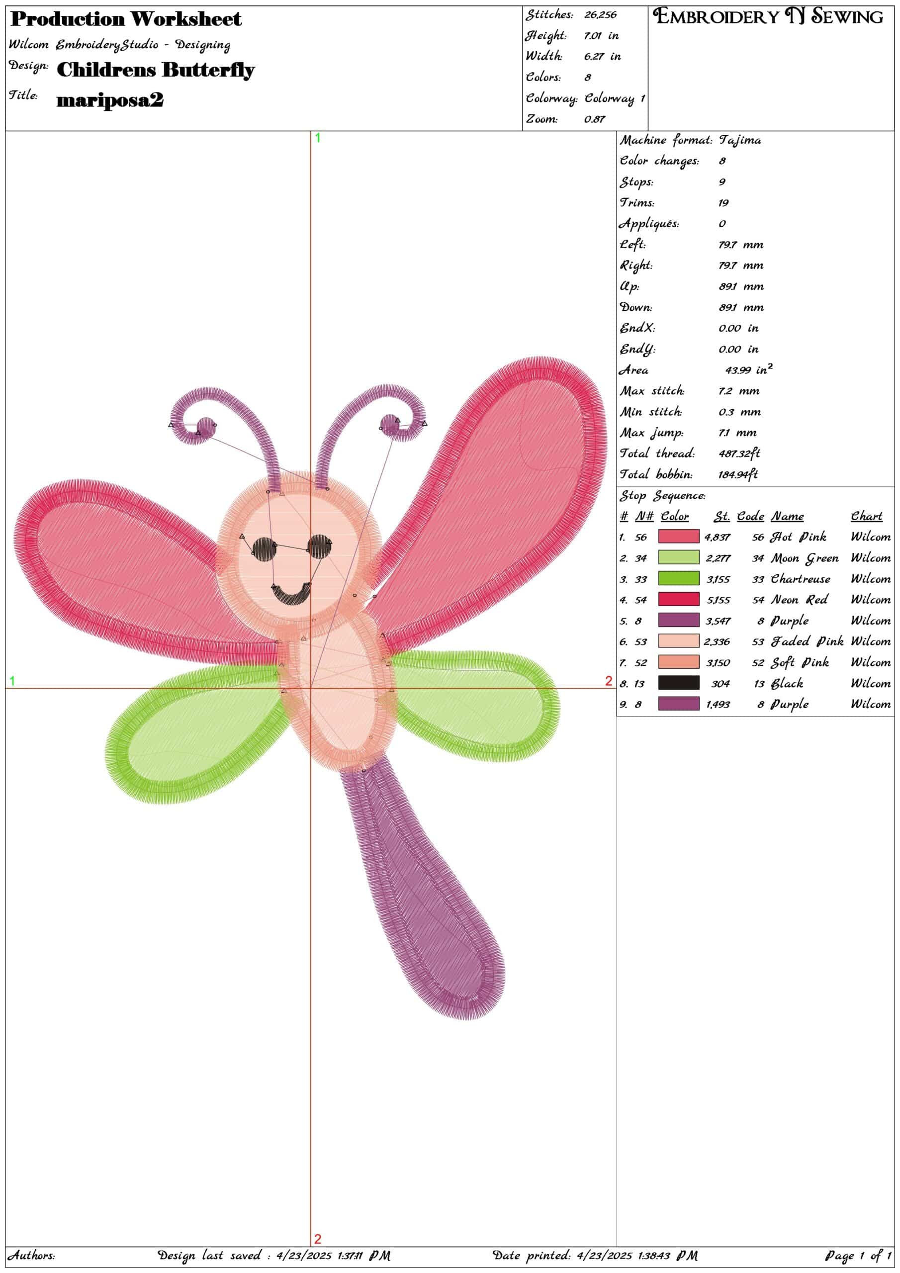 Childrens Butterfly- Elegant embroidery design file - instant download — view 3