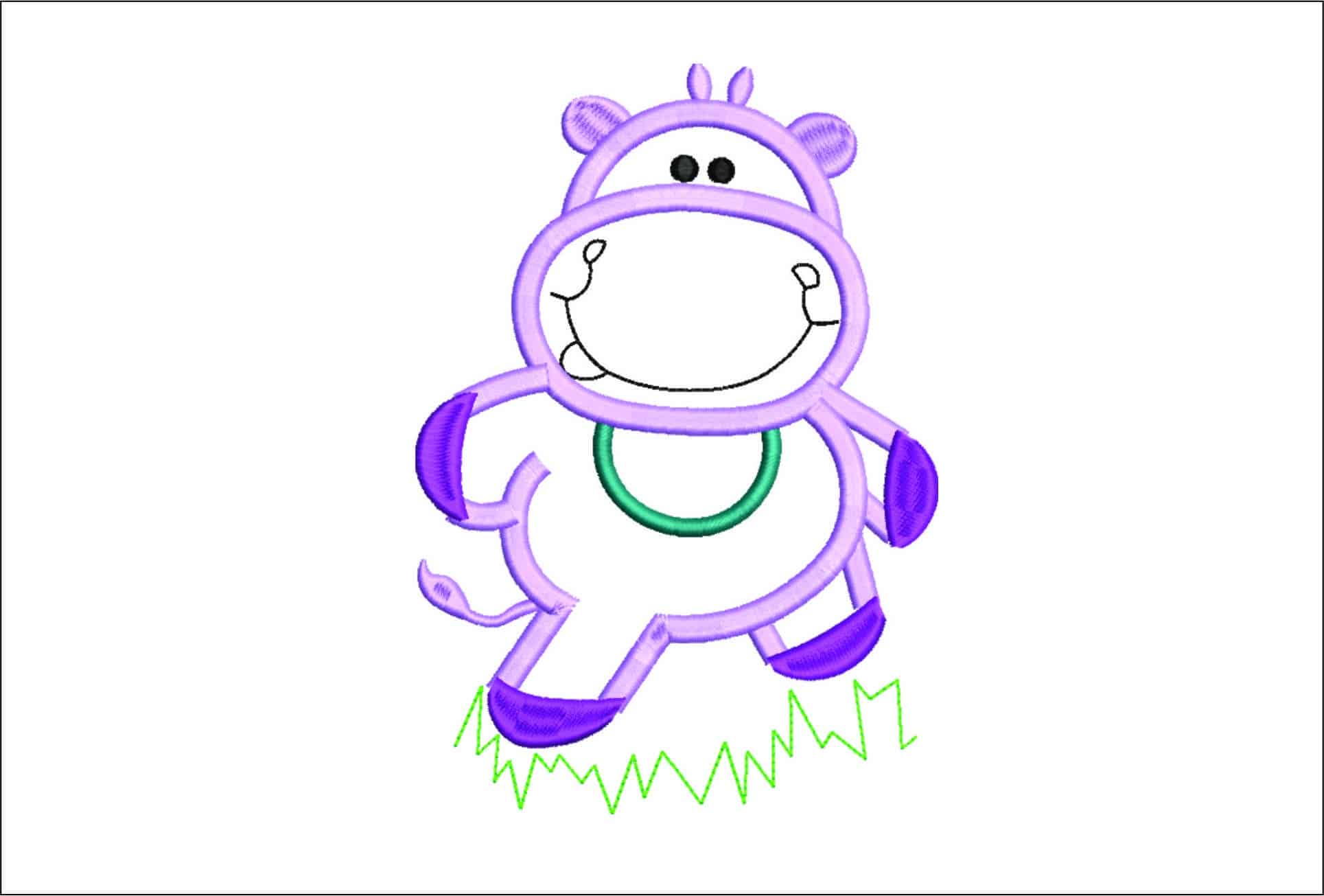 Children Hippo Applique- Elegant embroidery design file - instant download