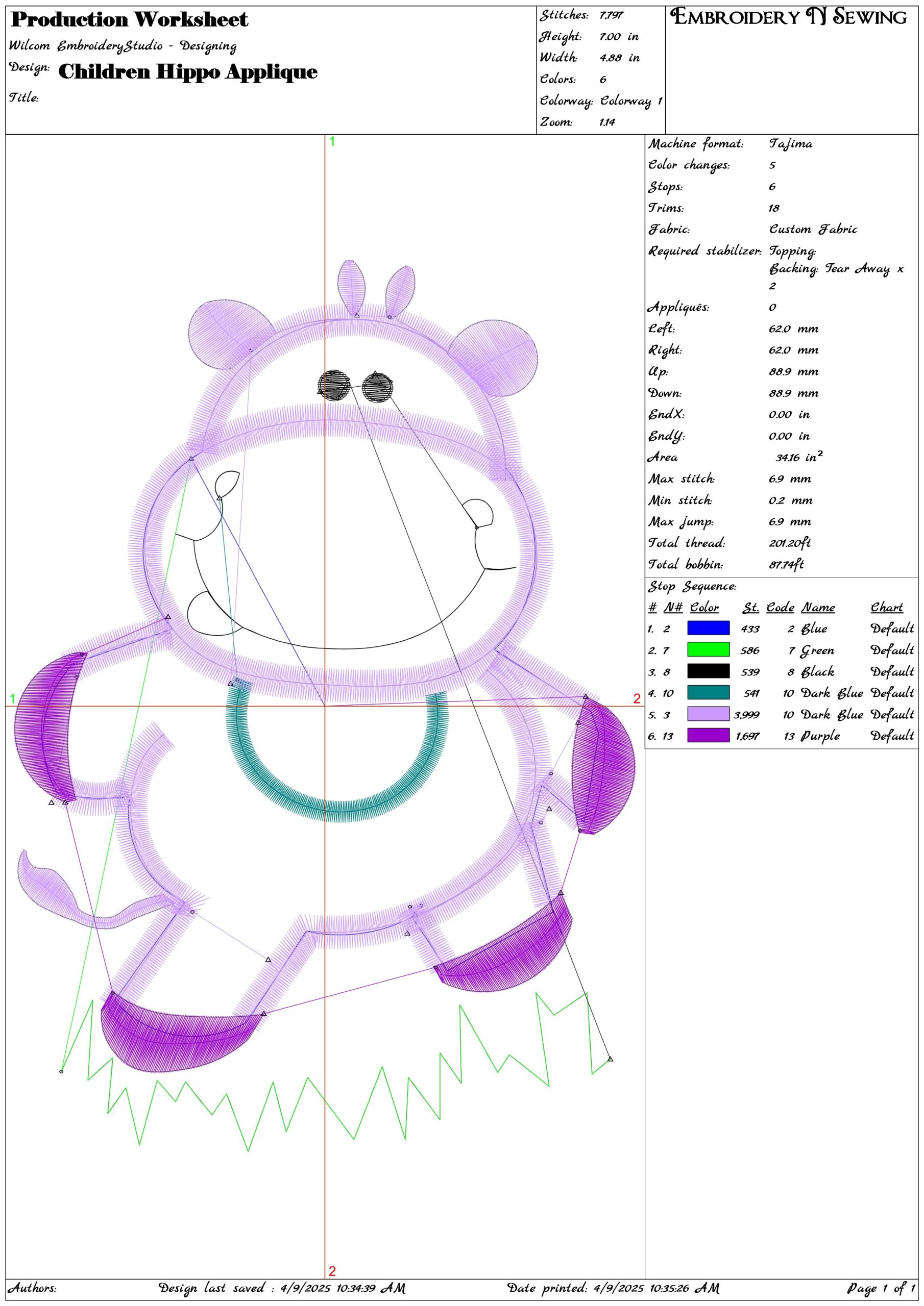 Children Hippo Applique- Elegant embroidery design file - instant download — view 3