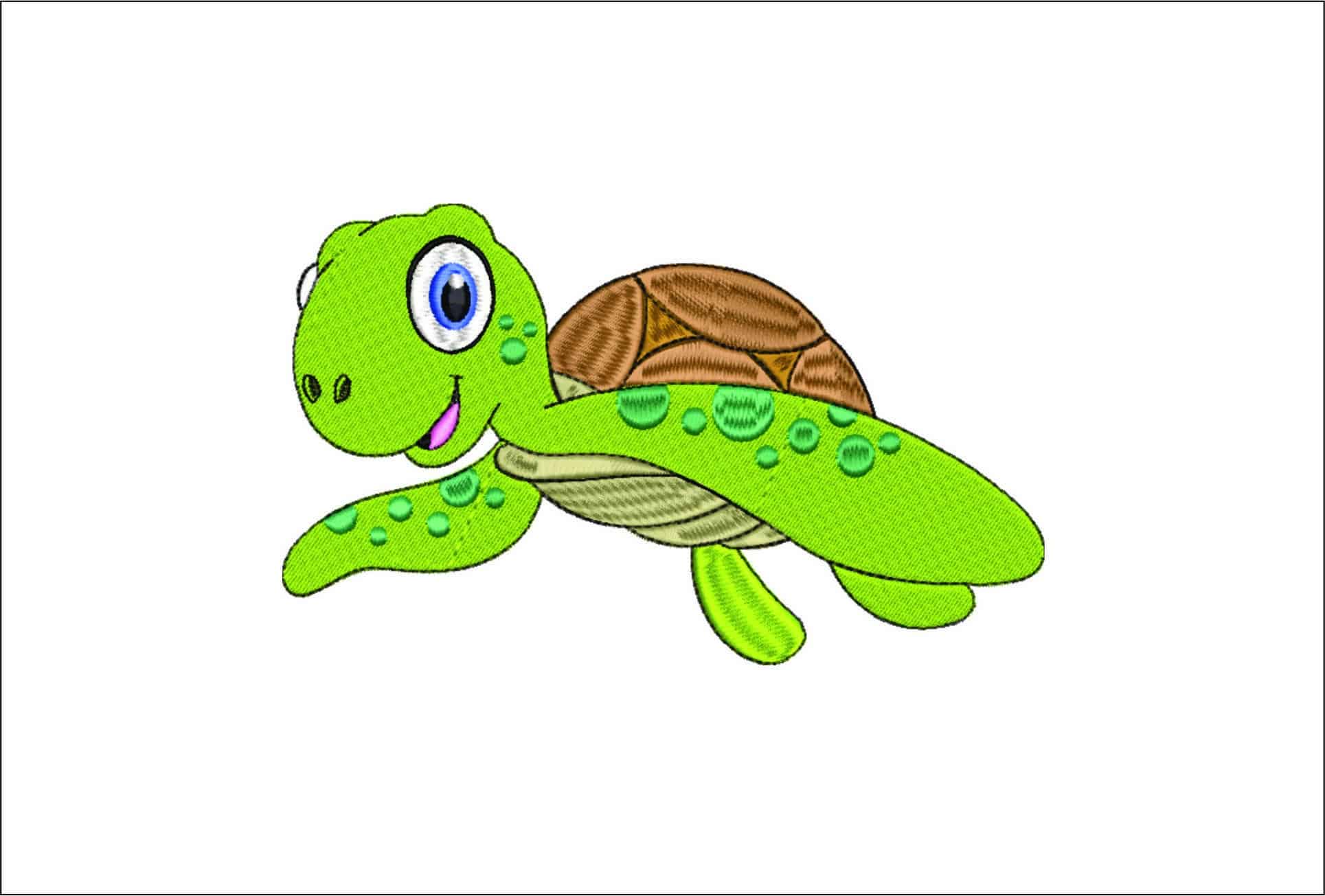 Childrens Happy Turtle- Elegant embroidery design file - instant download