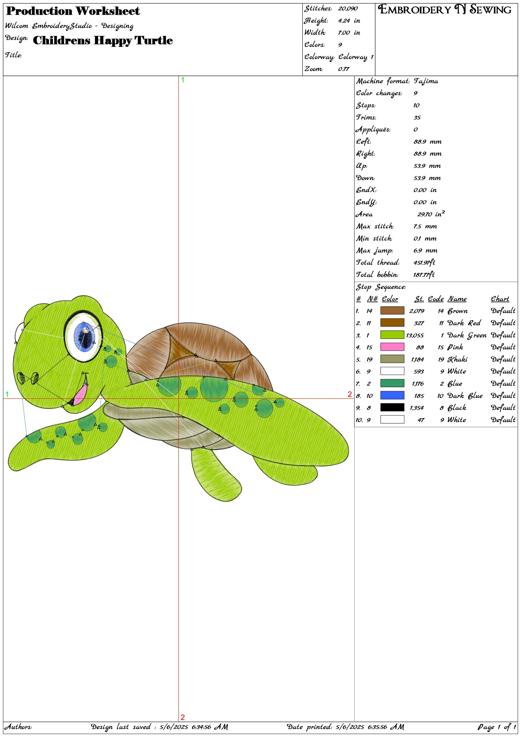 Childrens Happy Turtle- Elegant embroidery design file - instant download — view 3