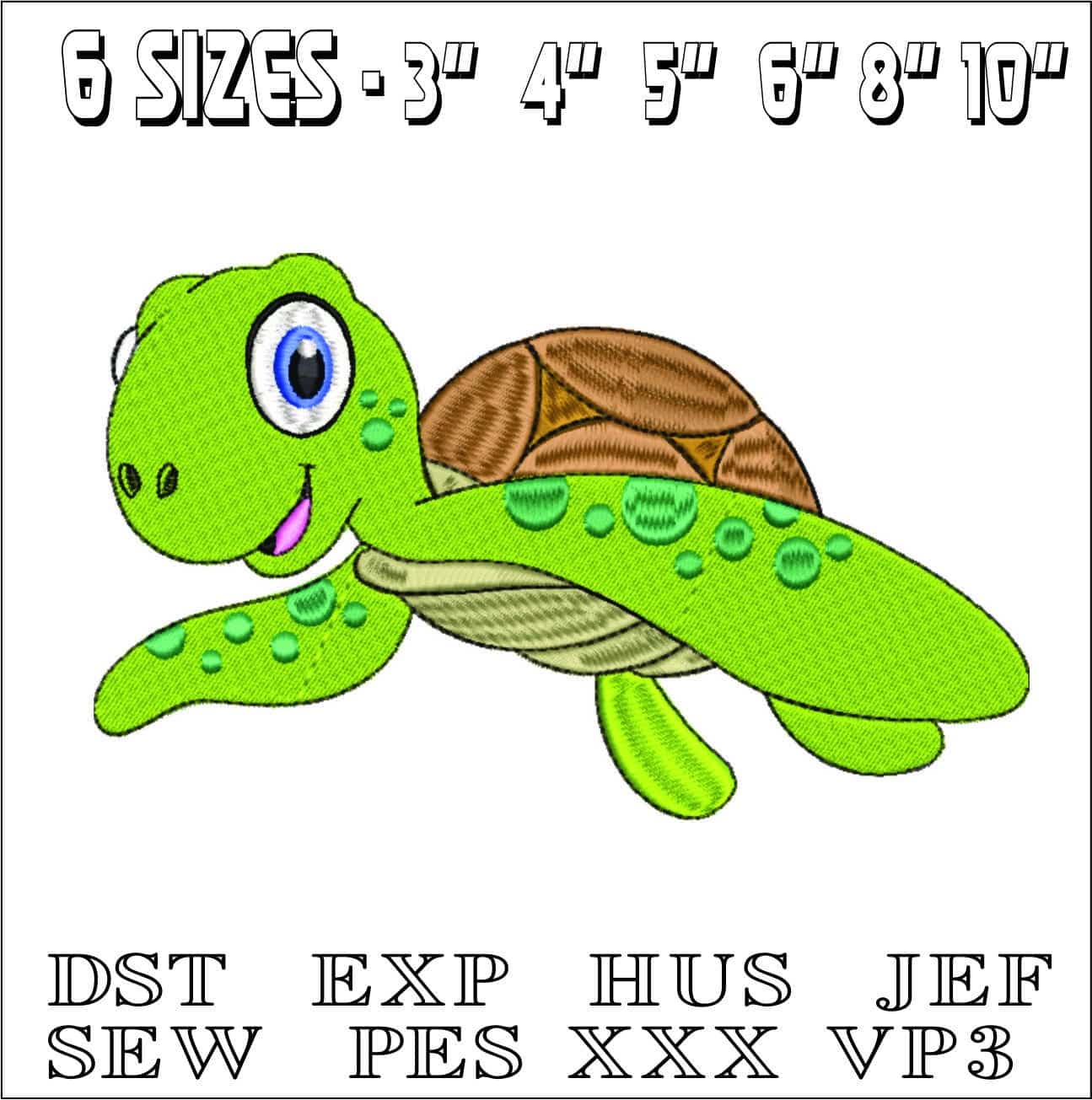 Childrens Happy Turtle- Elegant embroidery design file - instant download — view 2
