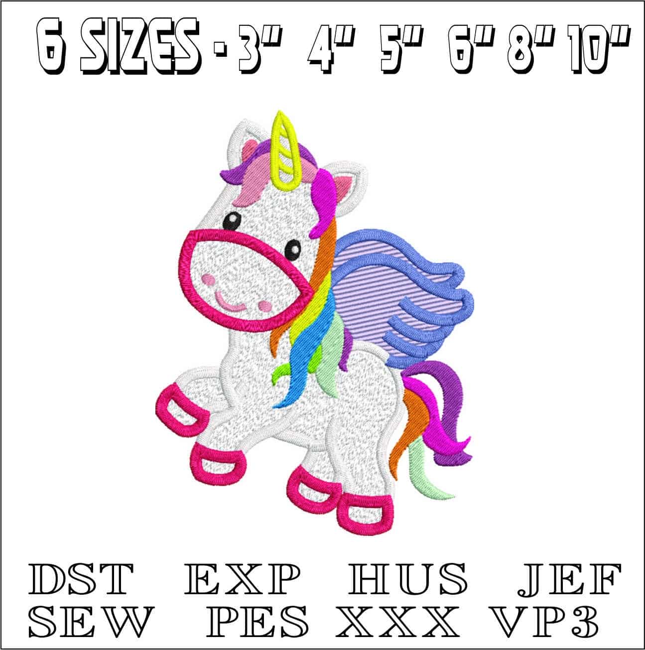 Childrens Unicorn with Wings- Elegant embroidery design file - instant download — view 2