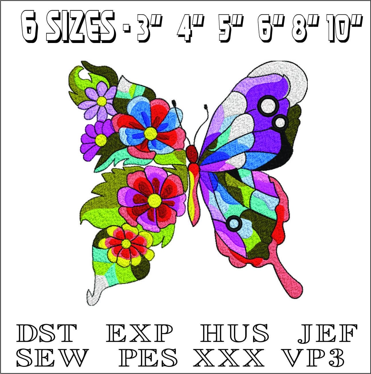 Colorful Butterfly- Elegant embroidery design file - instant download — view 2