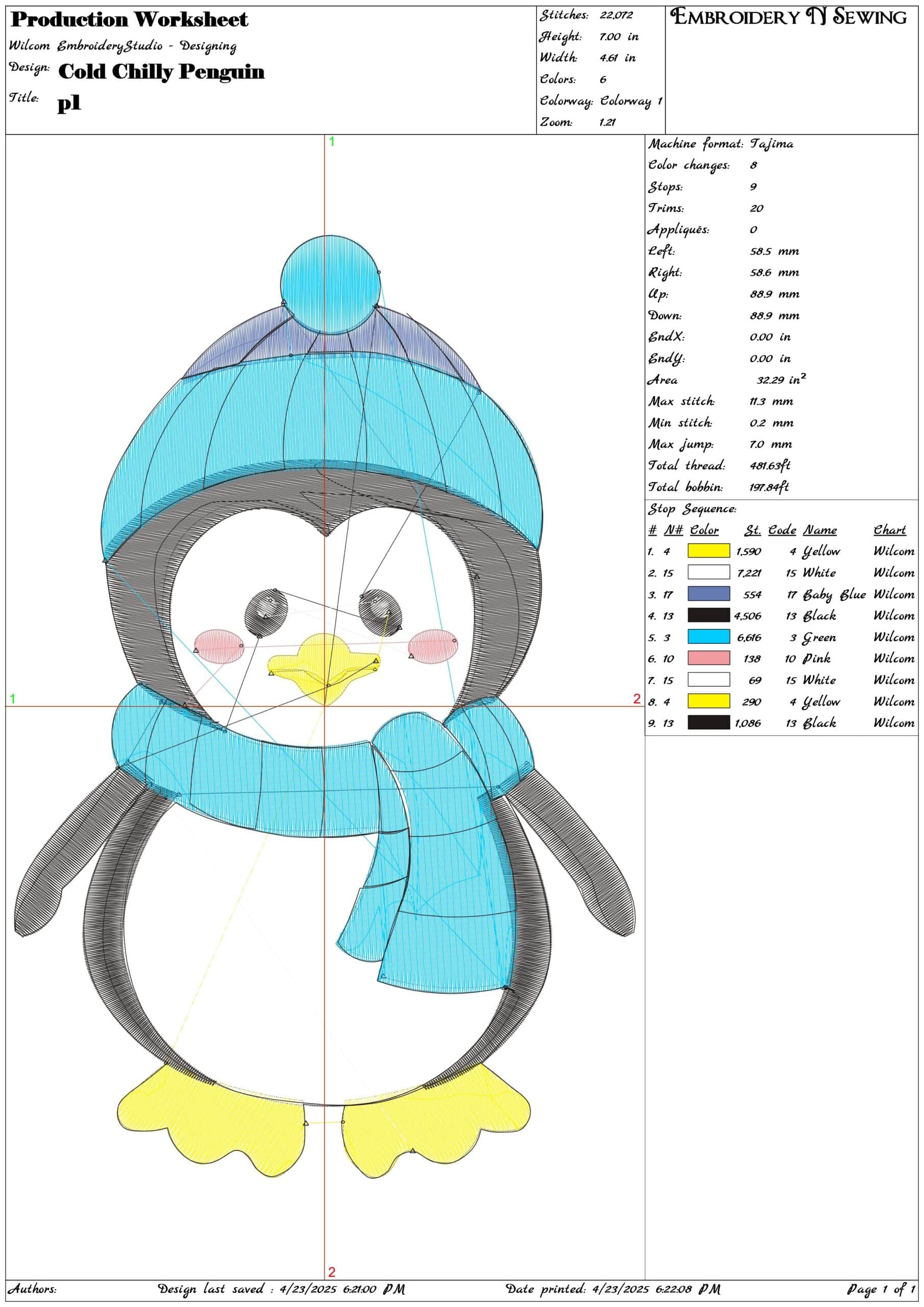 Cold Chilly Penguin- Elegant embroidery design file - instant download — view 3
